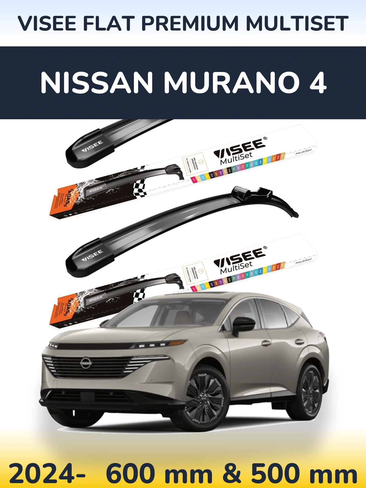 Front wiper blade set VISEE FLAT PREMIUM MultiSet 600 & 500 mm for Nissan Murano 4 2024-2026
