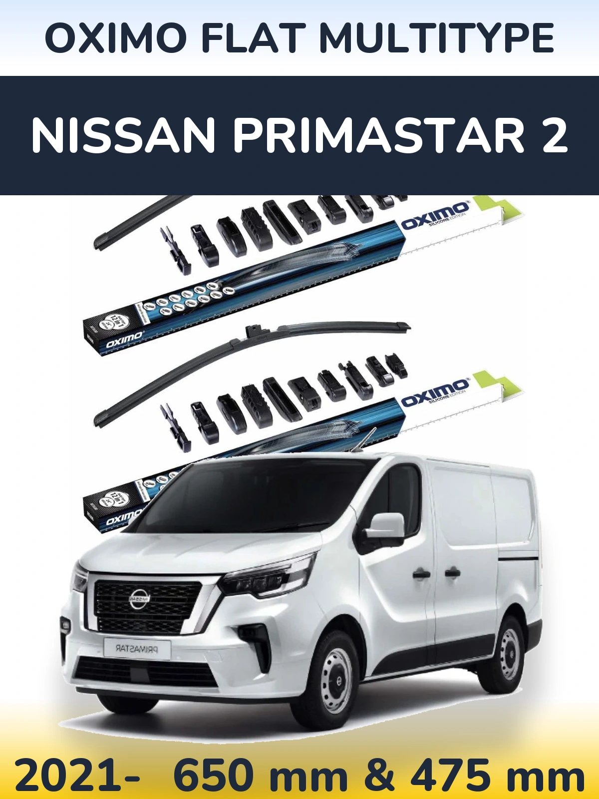 Komplet przednich wycieraczek Oximo Flat MultiType 650 & 475 mm do Nissan Primastar 2 2021-2026