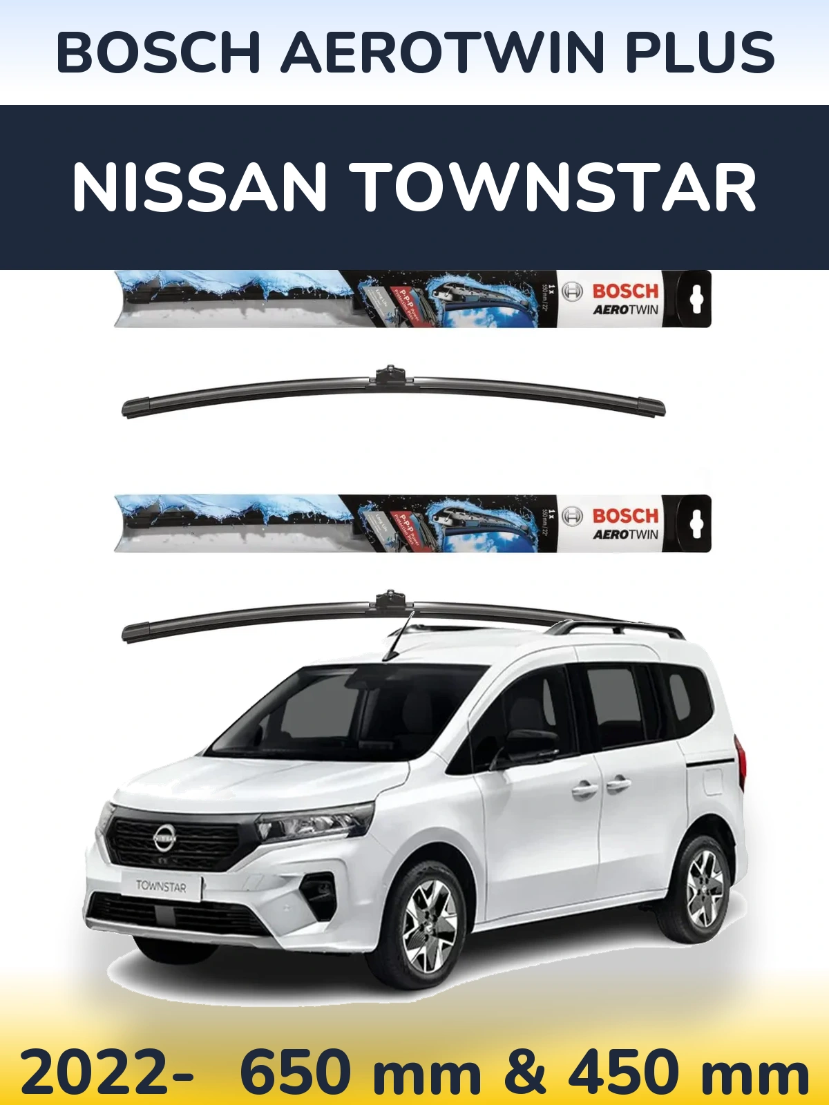Комплект передних дворников BOSCH AeroTwin Plus 650 & 450 мм для Nissan Townstar 2022-2026