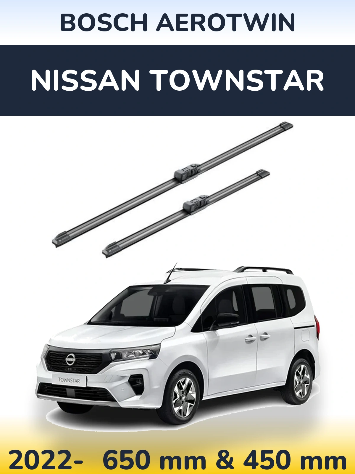 Front wiper blade set BOSCH AeroTwin 650 & 450 mm for Nissan Townstar 2022-2026