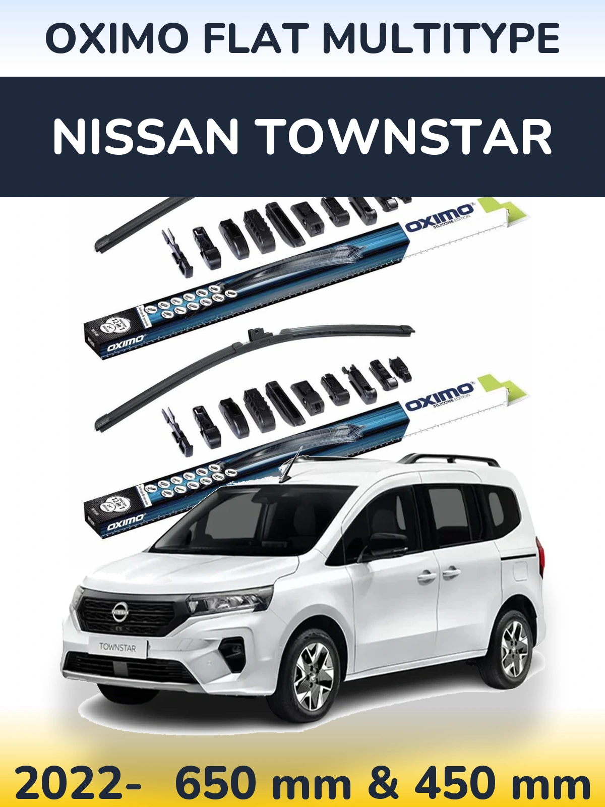Komplet przednich wycieraczek Oximo Flat MultiType 650 & 450 mm do Nissan Townstar 2022-2026