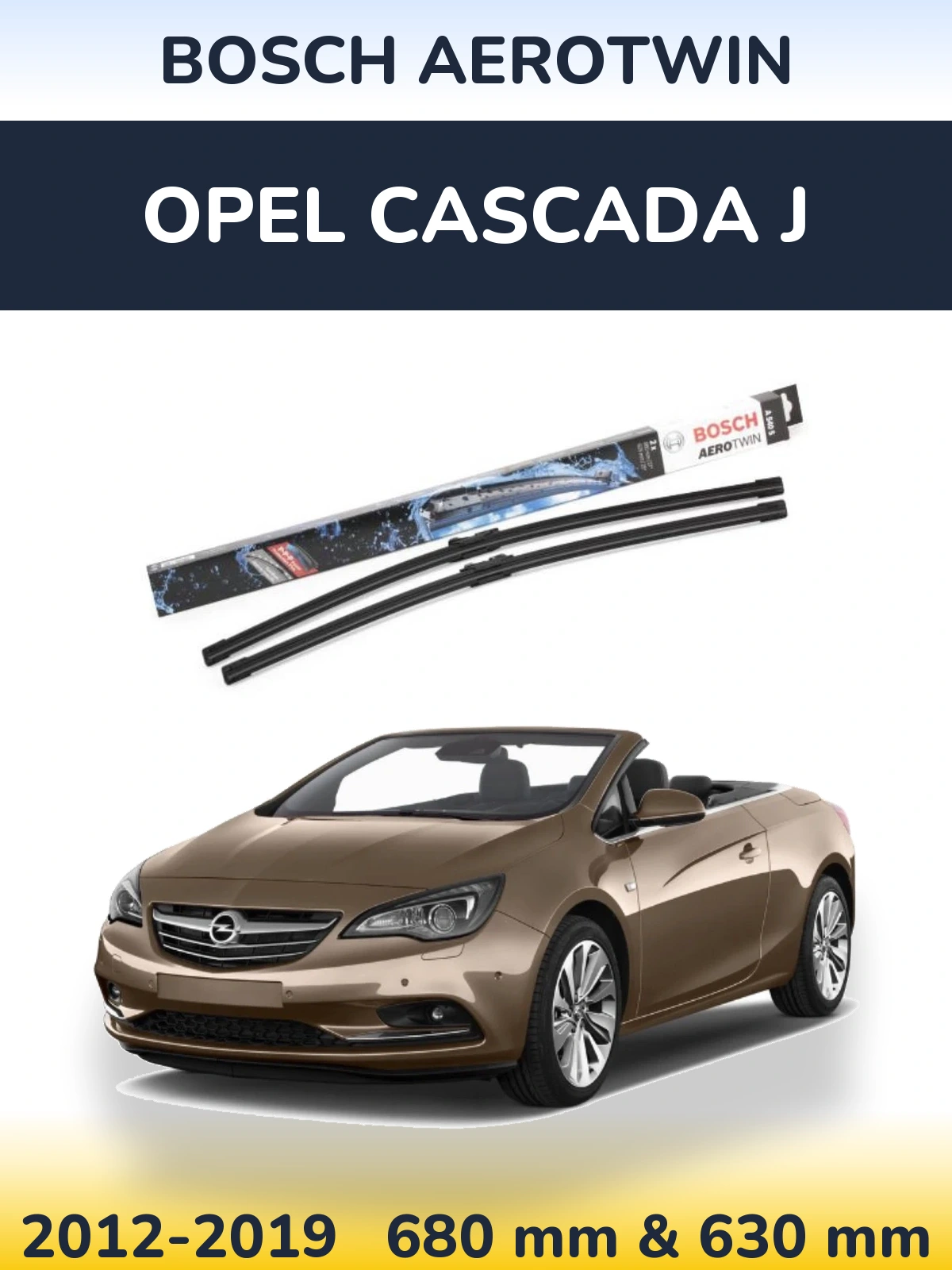 Комплект передних дворников BOSCH AeroTwin 675 & 625 мм для Opel Cascada J 2012-2019