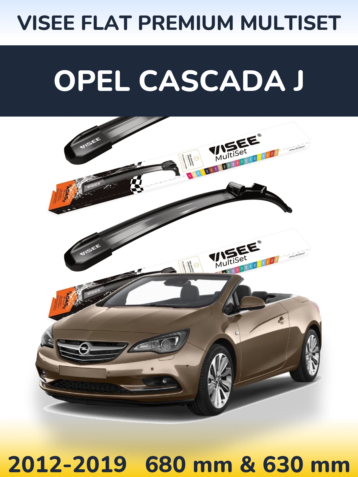 Комплект передних дворников VISEE FLAT PREMIUM MultiSet 680 & 630 мм для Opel Cascada J 2012-2019