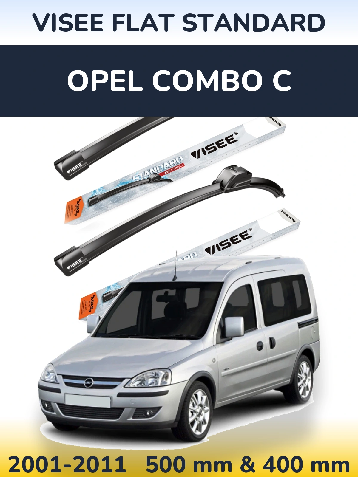Komplet przednich wycieraczek VISEE FLAT STANDARD 500 & 400 mm do Opel Combo C 2001-2011