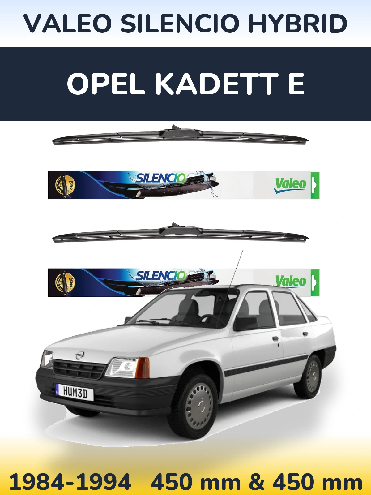 Komplet przednich wycieraczek Valeo Silencio Hybrid 450 & 450 mm do Opel Kadett E 1984-1994