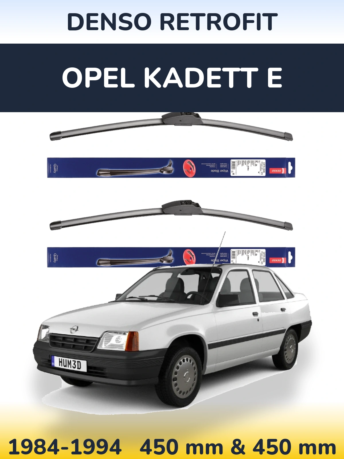 Komplet przednich wycieraczek Denso Retrofit 450 & 450 mm do Opel Kadett E 1984-1994