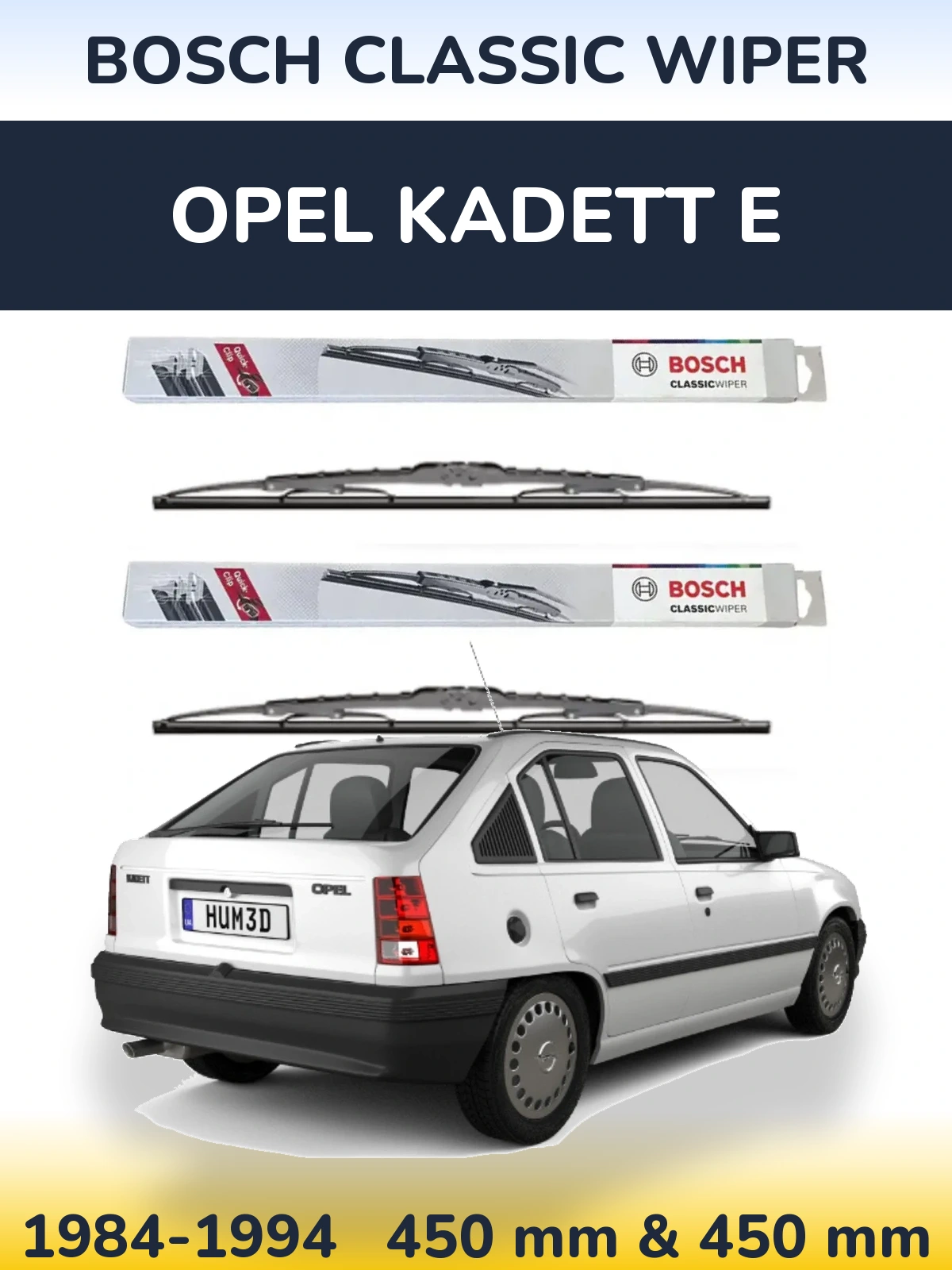 Комплект передних дворников BOSCH Classic Wiper 450 & 450 мм для Opel Kadett E 1984-1994
