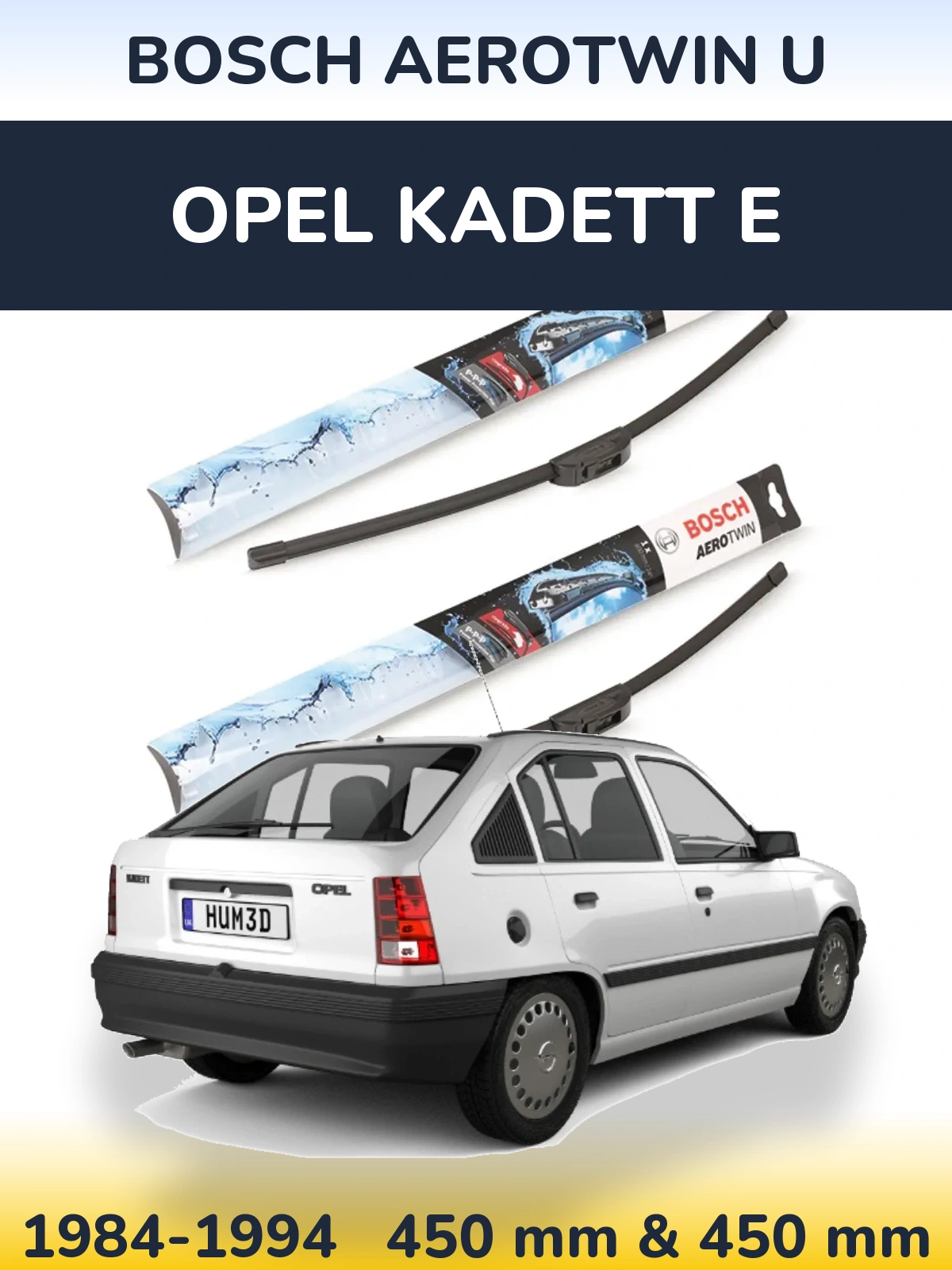 Комплект передних дворников BOSCH AeroTwin U 450 & 450 мм для Opel Kadett E 1984-1994