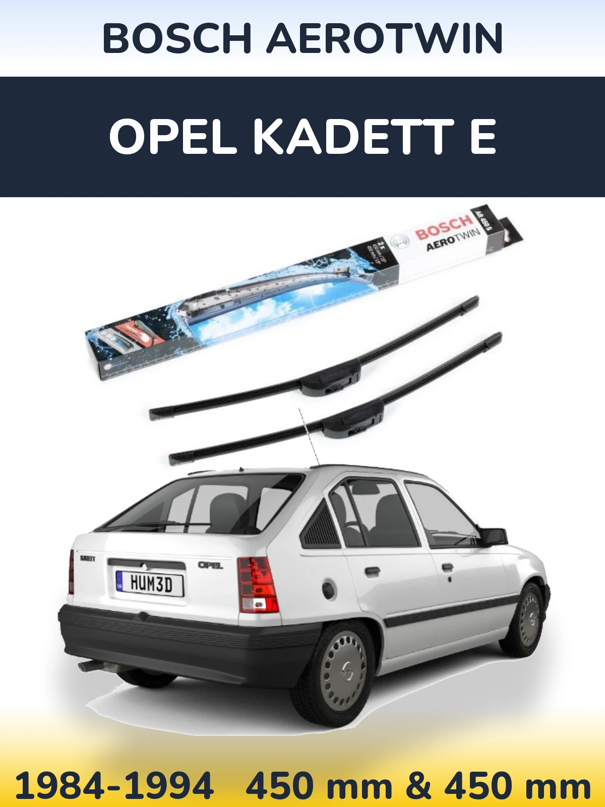 Комплект передних дворников BOSCH AeroTwin 450 & 450 мм для Opel Kadett E 1984-1994