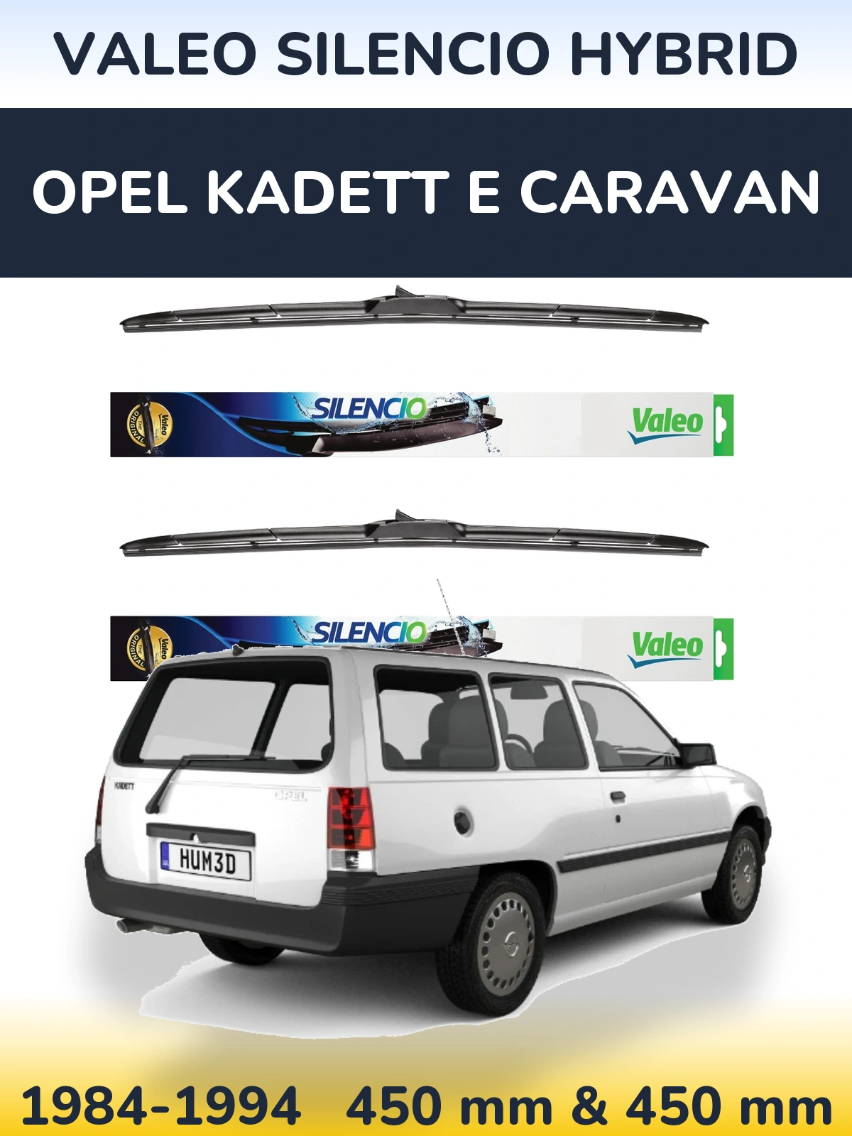 Комплект передних дворников Valeo Silencio Hybrid 450 & 450 мм для Opel Kadett E Caravan 1984-1994