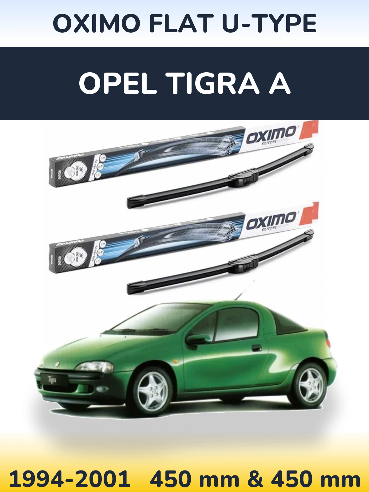 Комплект передних дворников Oximo Flat U-type 450 & 450 мм для Opel Tigra A 1994-2001
