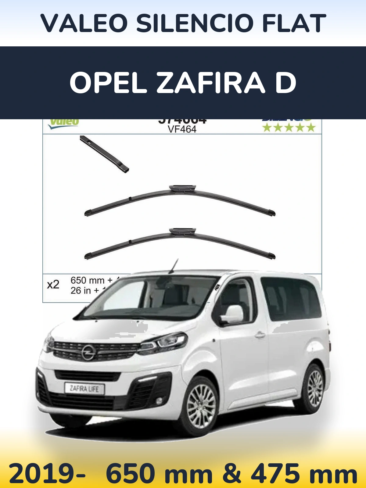 Komplet przednich wycieraczek Valeo Silencio Flat 650 & 450 mm do Opel Zafira D 2019-2026