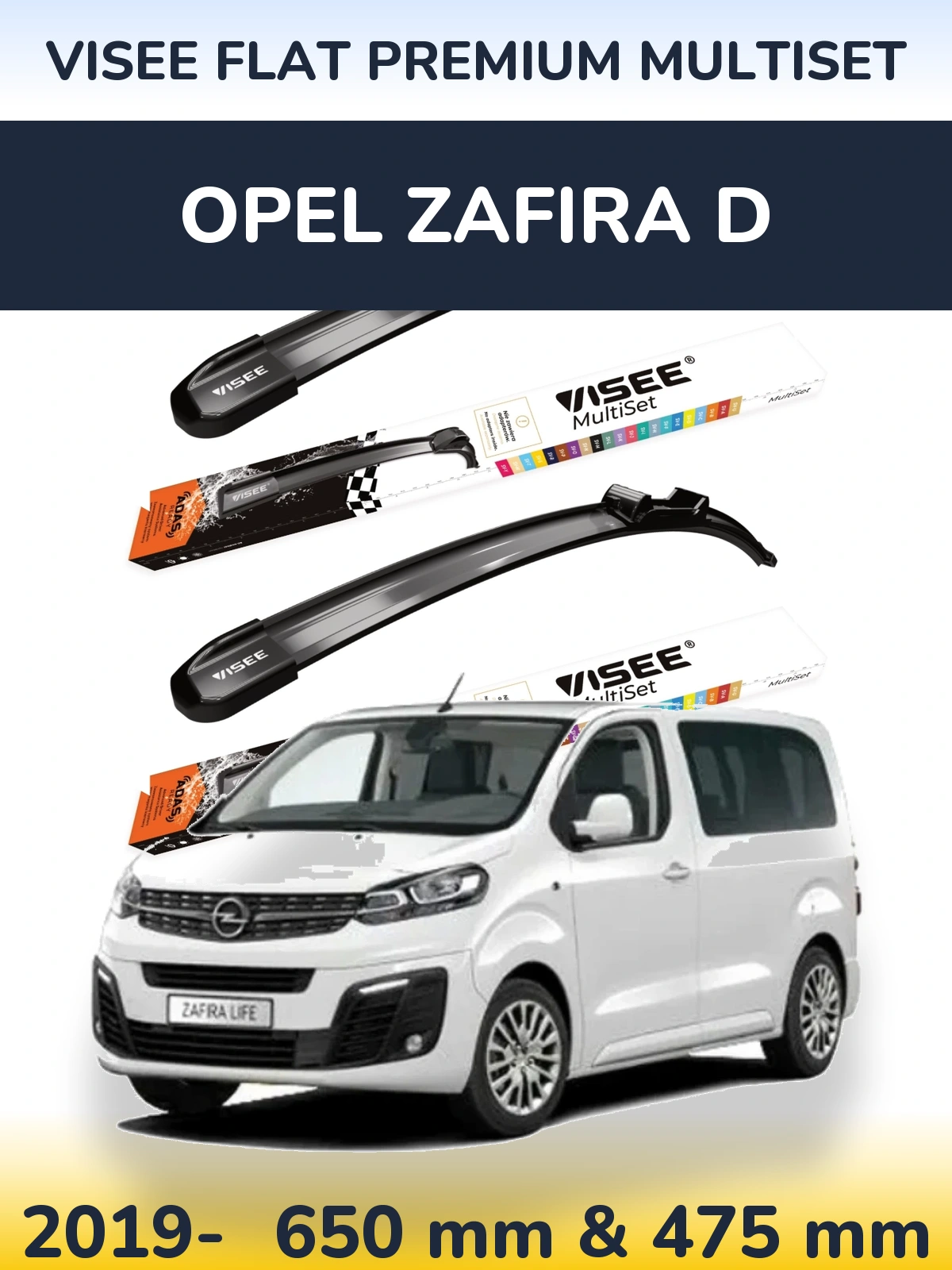 Komplet przednich wycieraczek VISEE FLAT PREMIUM MultiSet 650 & 475 mm do Opel Zafira D 2019-2026