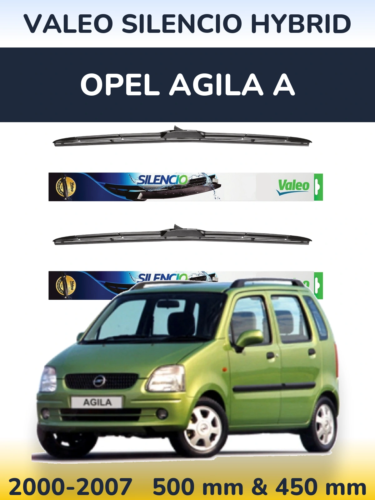 Комплект передних дворников Valeo Silencio Hybrid 500 & 450 мм для Opel Agila A 2000-2007