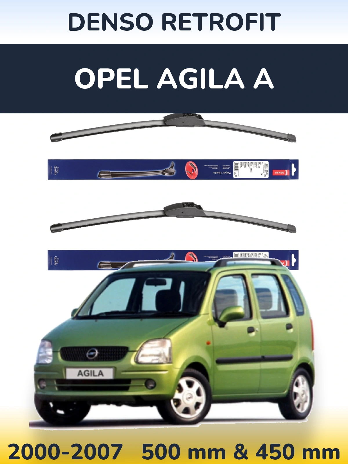Комплект передних дворников Denso Retrofit 500 & 450 мм для Opel Agila A 2000-2007