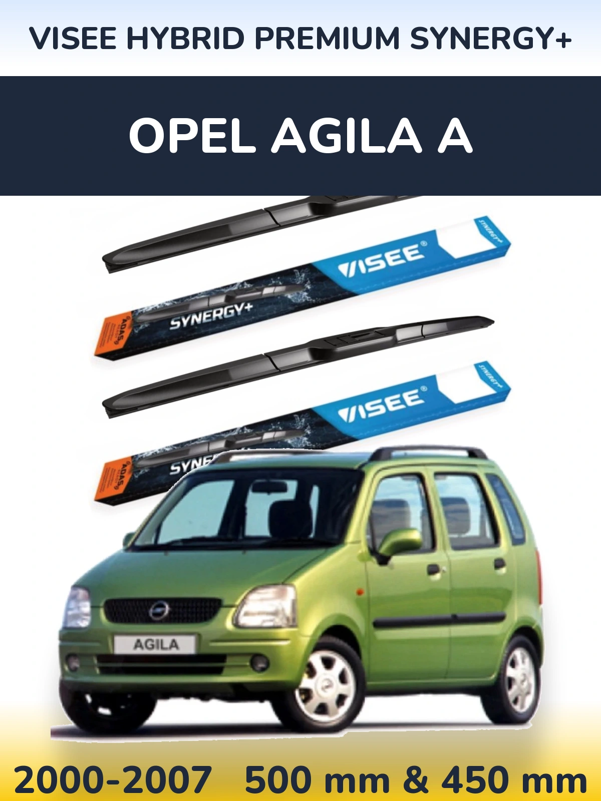 Комплект передних дворников VISEE HYBRID PREMIUM SYNERGY+ 500 & 450 мм для Opel Agila A 2000-2007