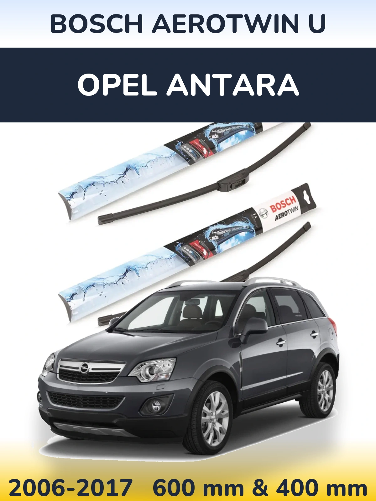 Комплект передних дворников BOSCH AeroTwin U 600 & 400 мм для Opel Antara 2006-2017