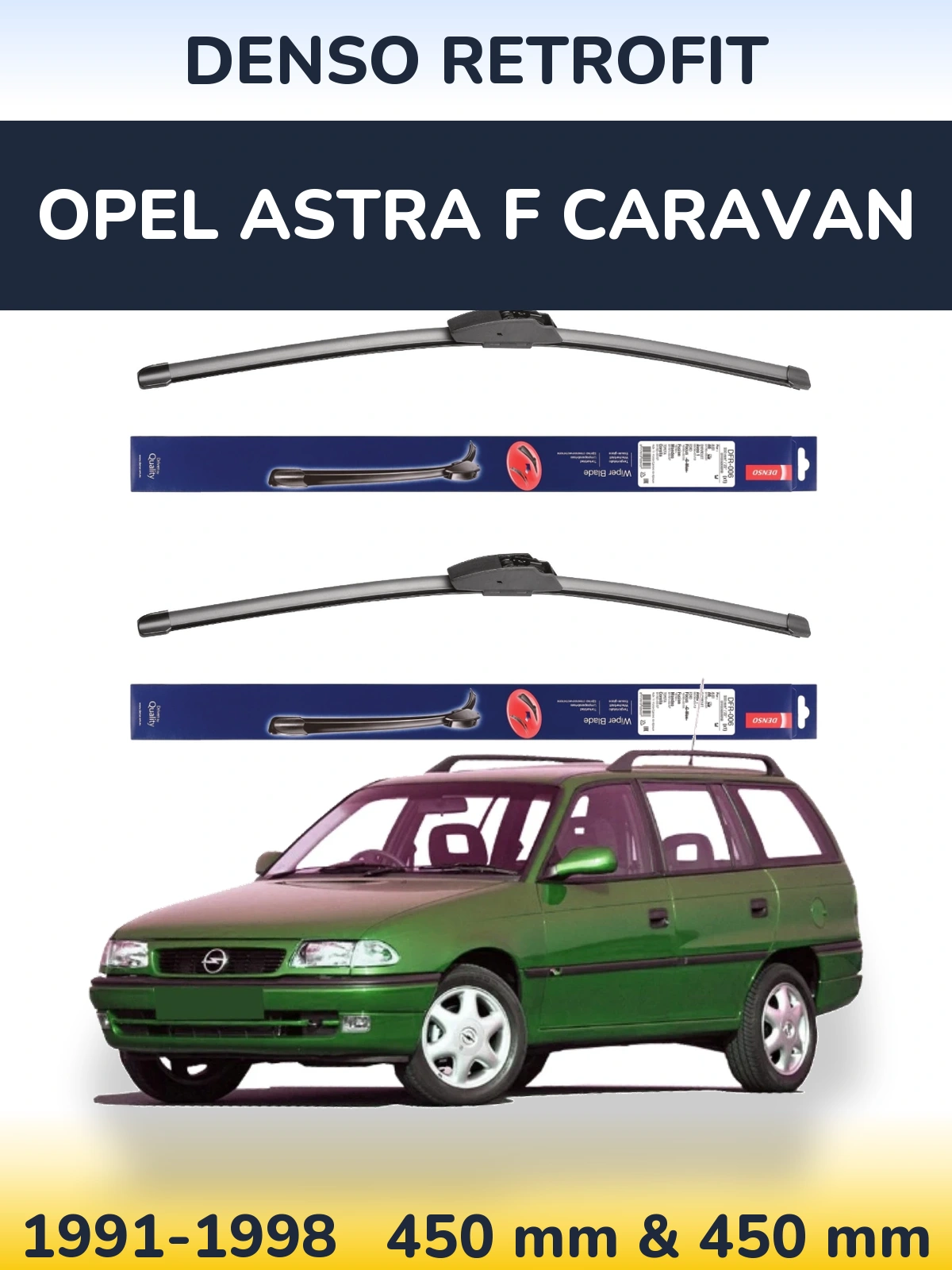 Komplet przednich wycieraczek Denso Retrofit 450 & 450 mm do Opel Astra F Caravan 1991-1998
