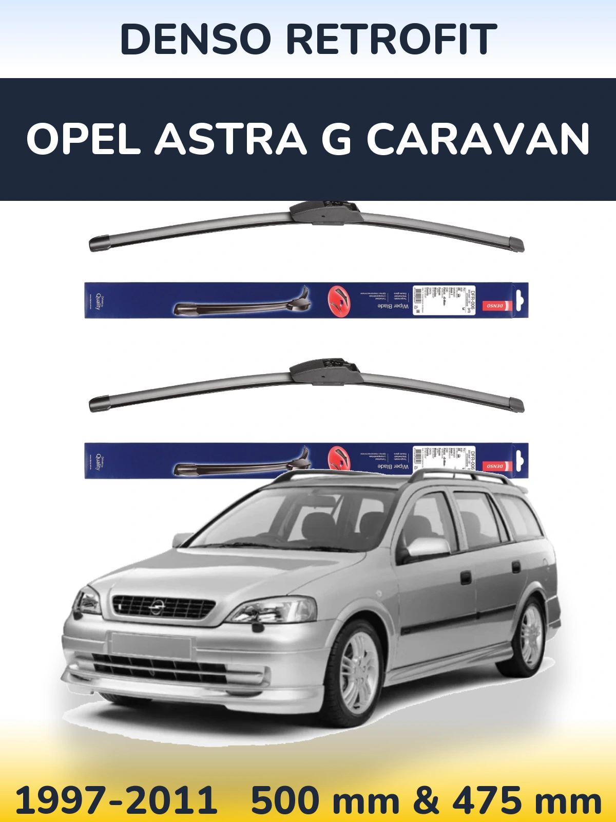 Komplet przednich wycieraczek Denso Retrofit 500 & 475 mm do Opel Astra G Caravan 1997-2011