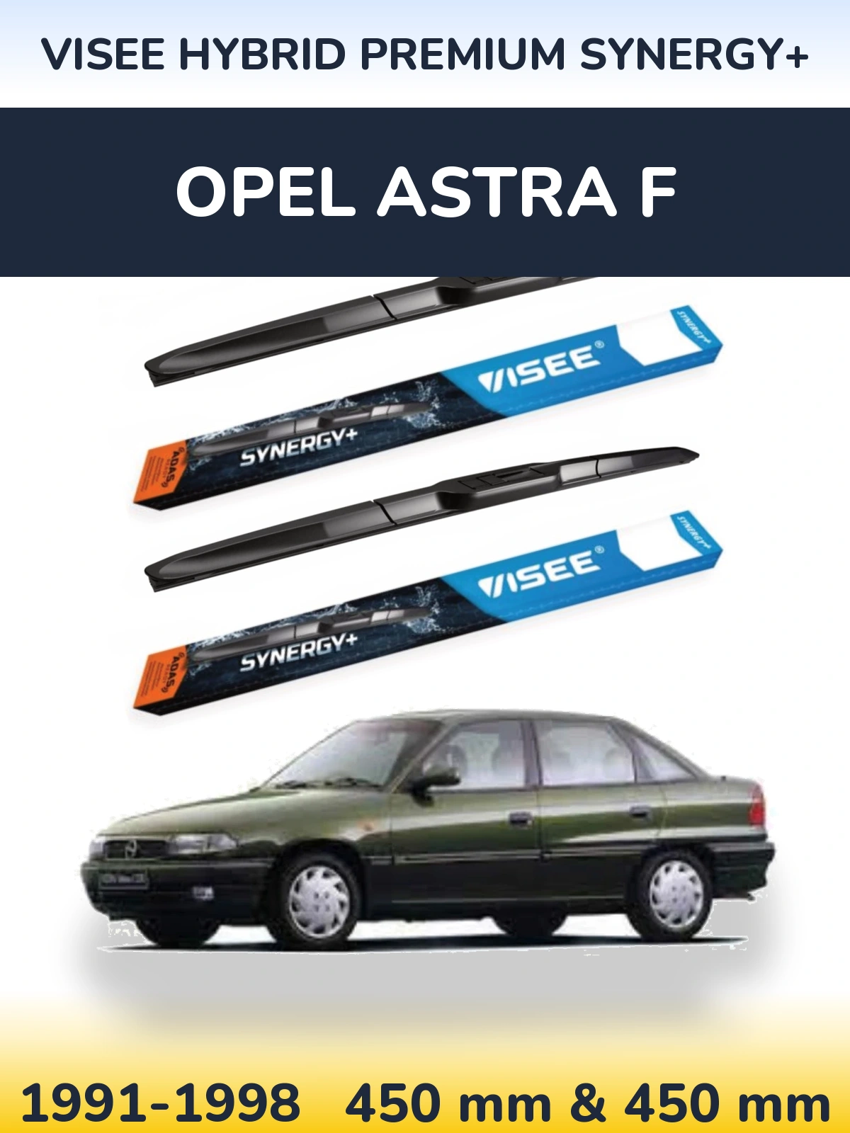 Front wiper blade set VISEE HYBRID PREMIUM SYNERGY+ 450 & 450 mm for Opel Astra F 1991-1998