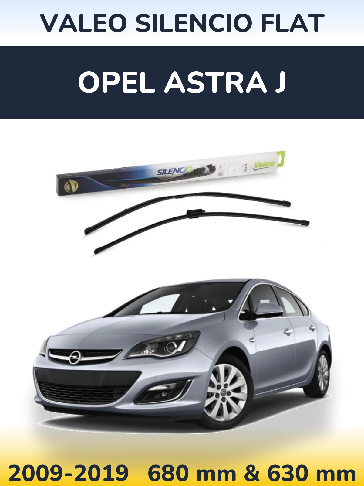 Front wiper blade set Valeo Silencio Flat 650 & 650 mm for Opel Astra J 2009-2019