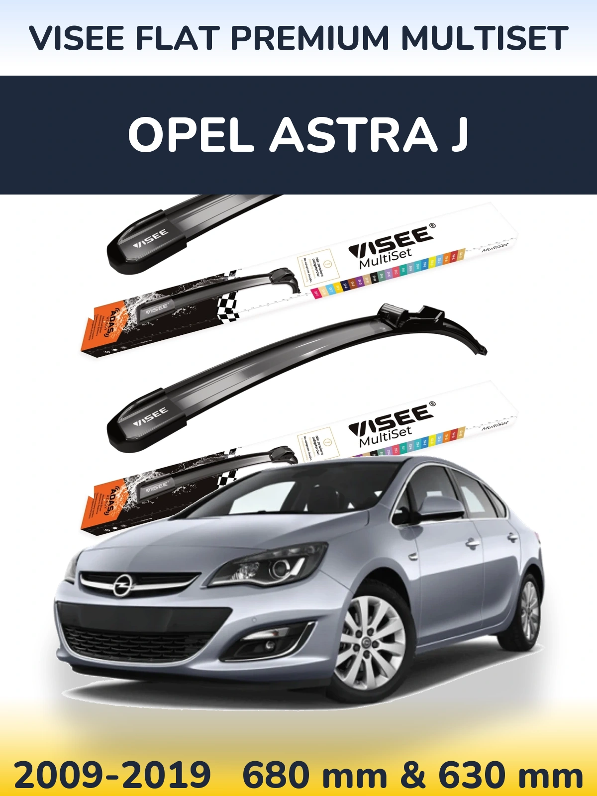 Front wiper blade set VISEE FLAT PREMIUM MultiSet 680 & 630 mm for Opel Astra J 2009-2019