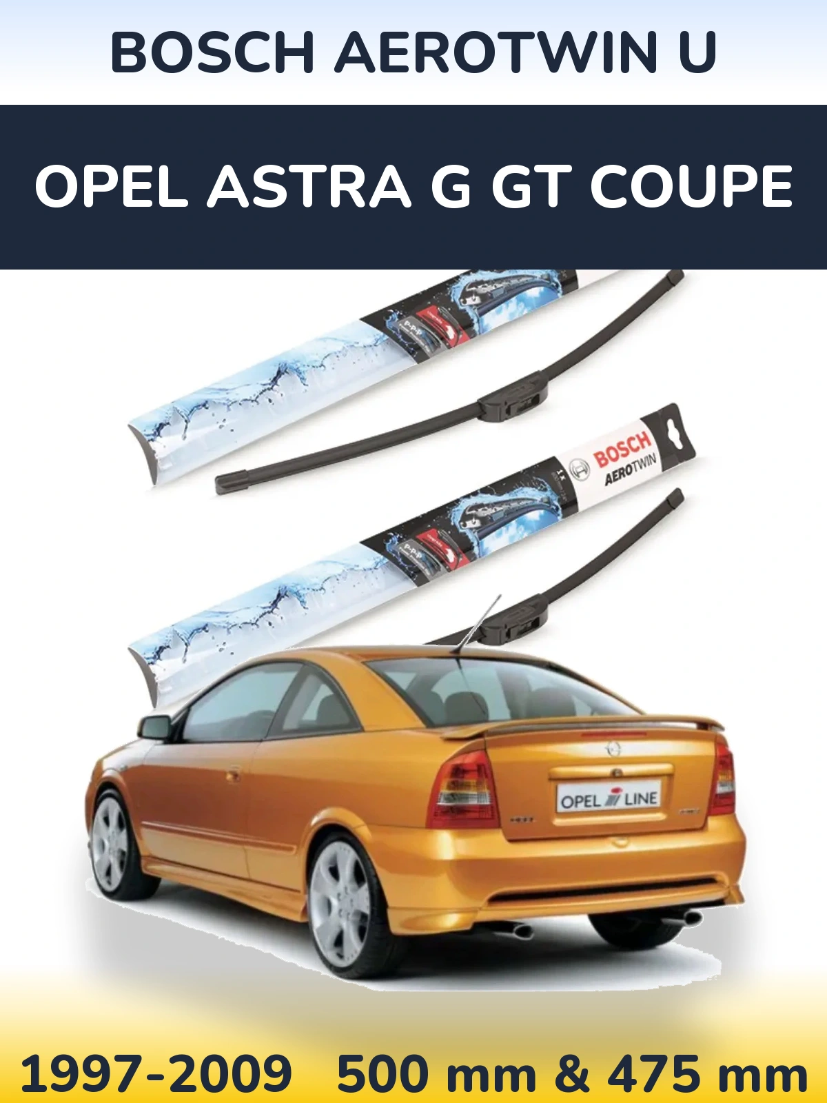 Комплект передних дворников BOSCH AeroTwin U 500 & 475 мм для Opel Astra G GT coupe 1997-2009