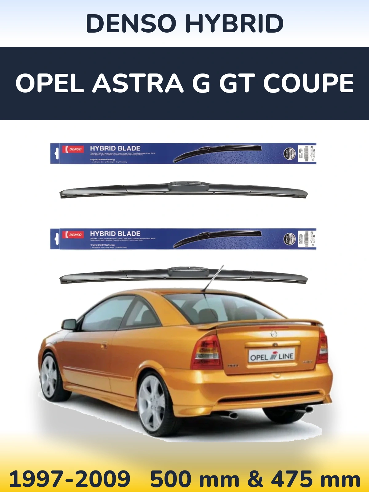 Комплект передних дворников Denso Hybrid 500 & 475 мм для Opel Astra G GT coupe 1997-2009