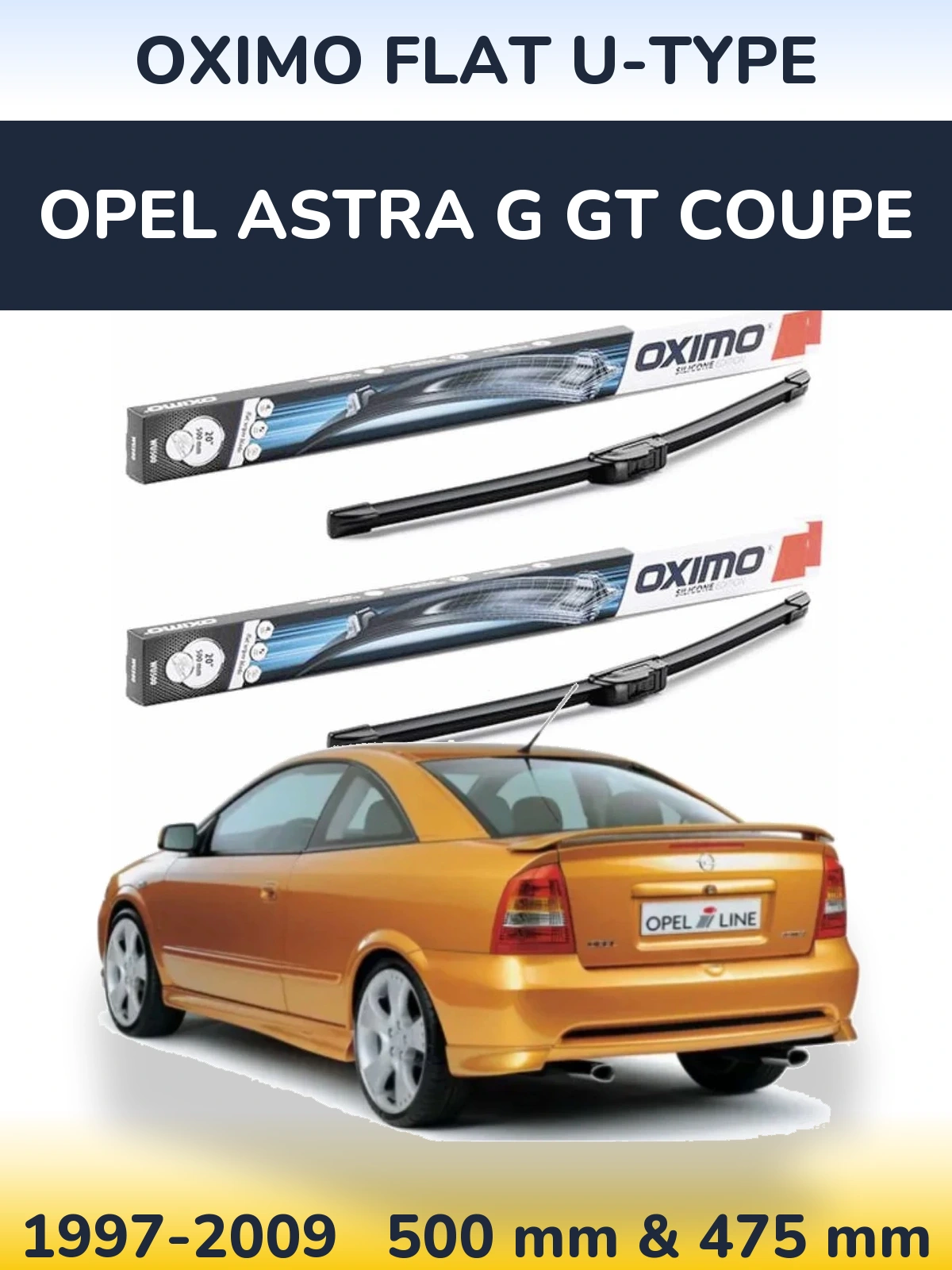 Komplet przednich wycieraczek Oximo Flat U-type 500 & 475 mm do Opel Astra G GT coupe 1997-2009