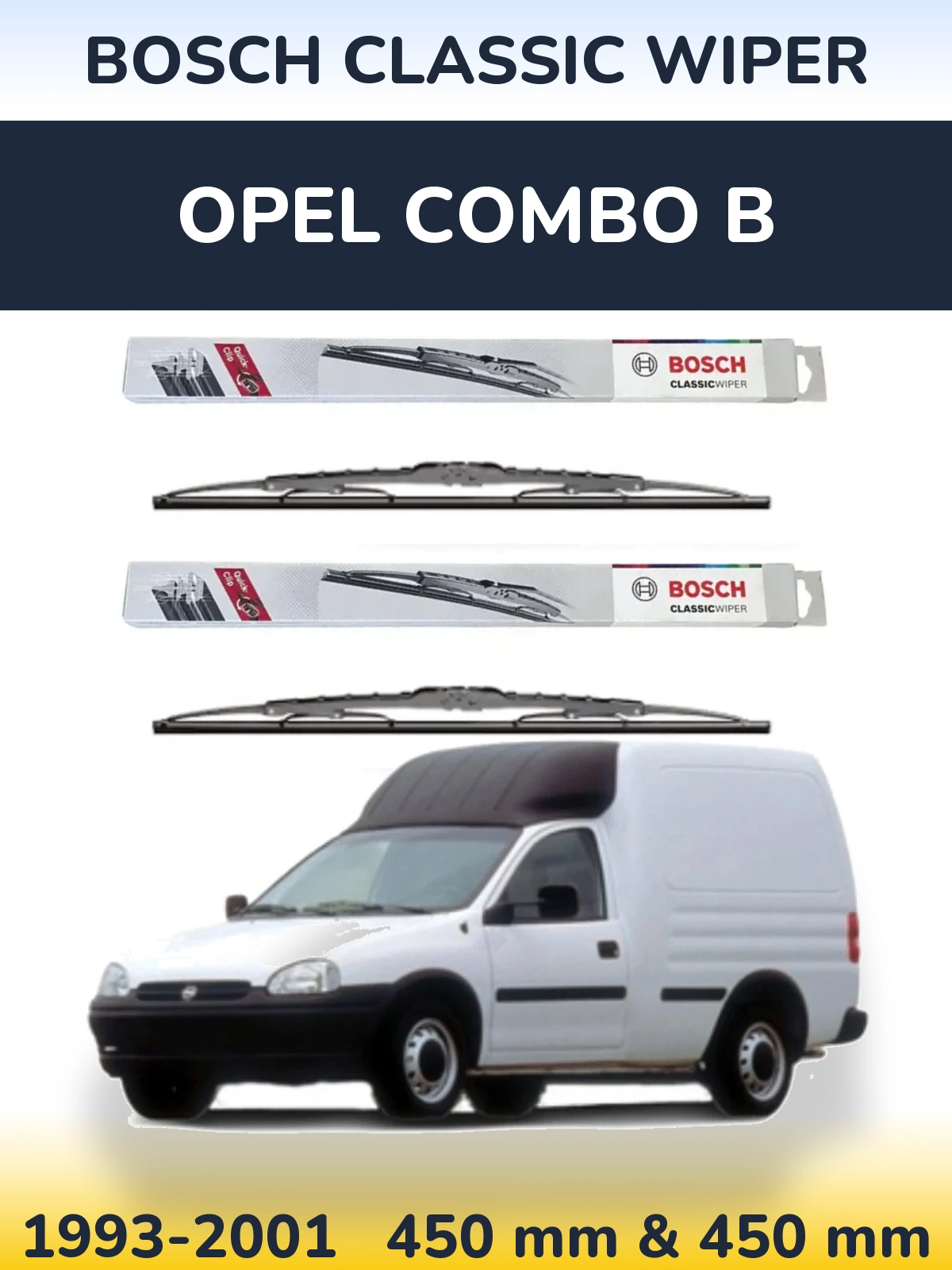 Komplet przednich wycieraczek BOSCH Classic Wiper 450 & 450 mm do Opel Combo B 1993-2001
