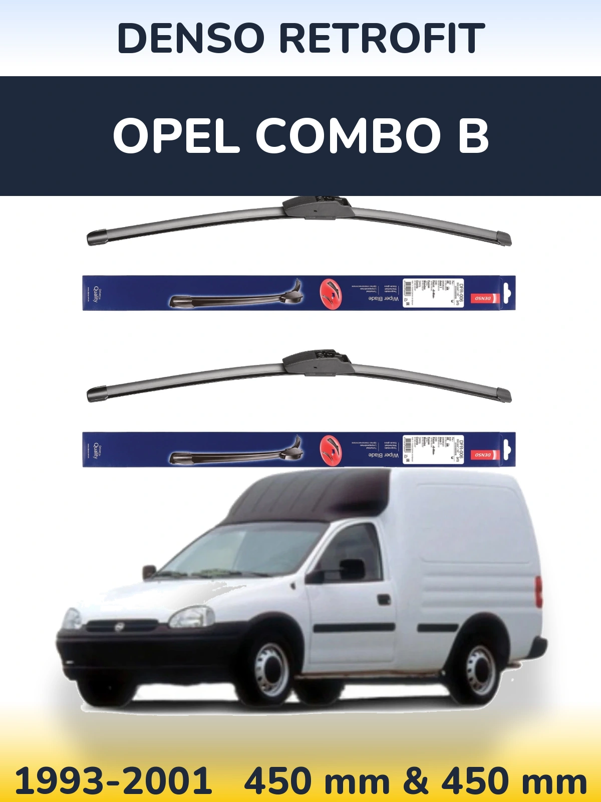 Komplet przednich wycieraczek Denso Retrofit 450 & 450 mm do Opel Combo B 1993-2001