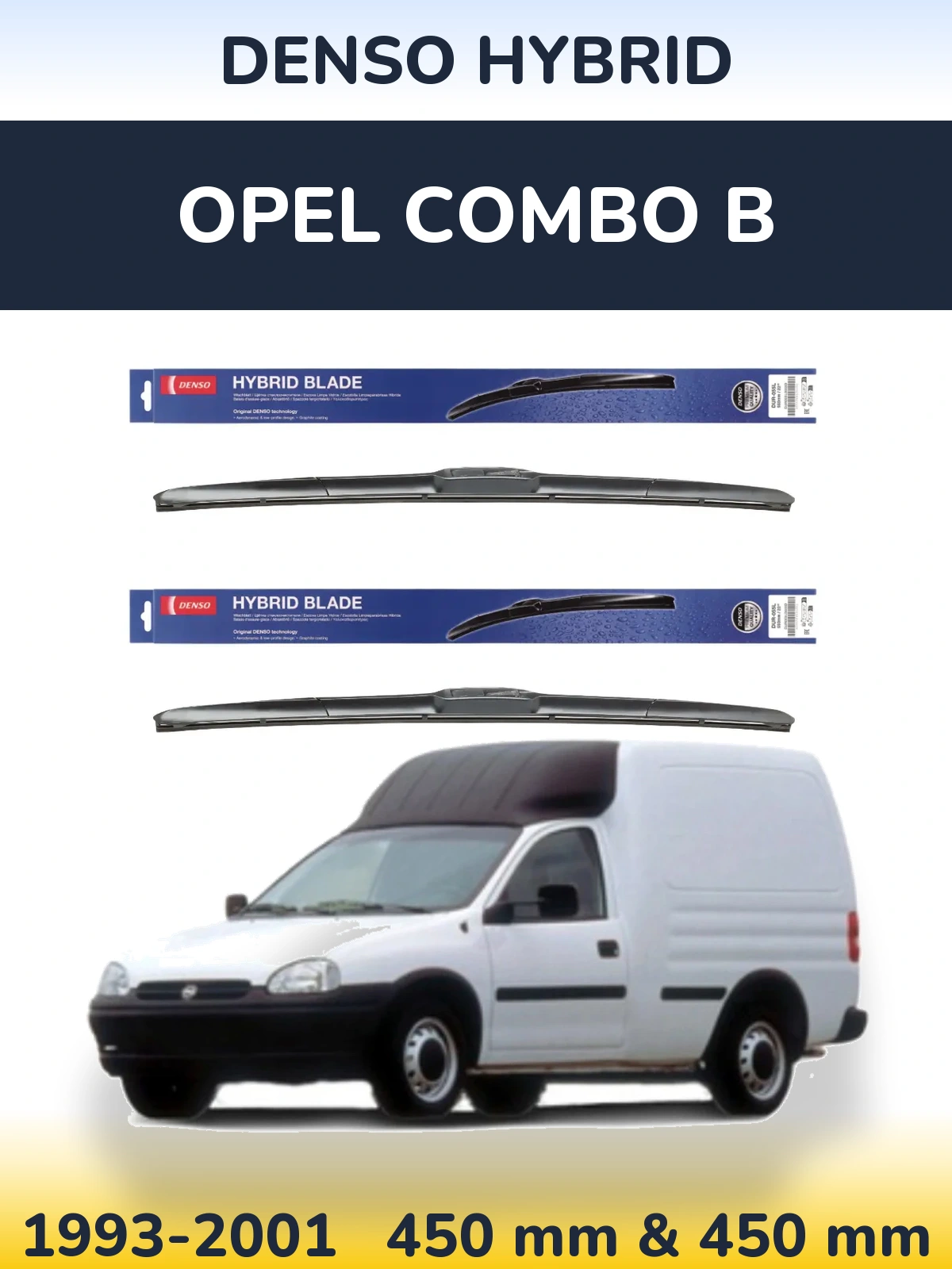 Komplet przednich wycieraczek Denso Hybrid 450 & 450 mm do Opel Combo B 1993-2001