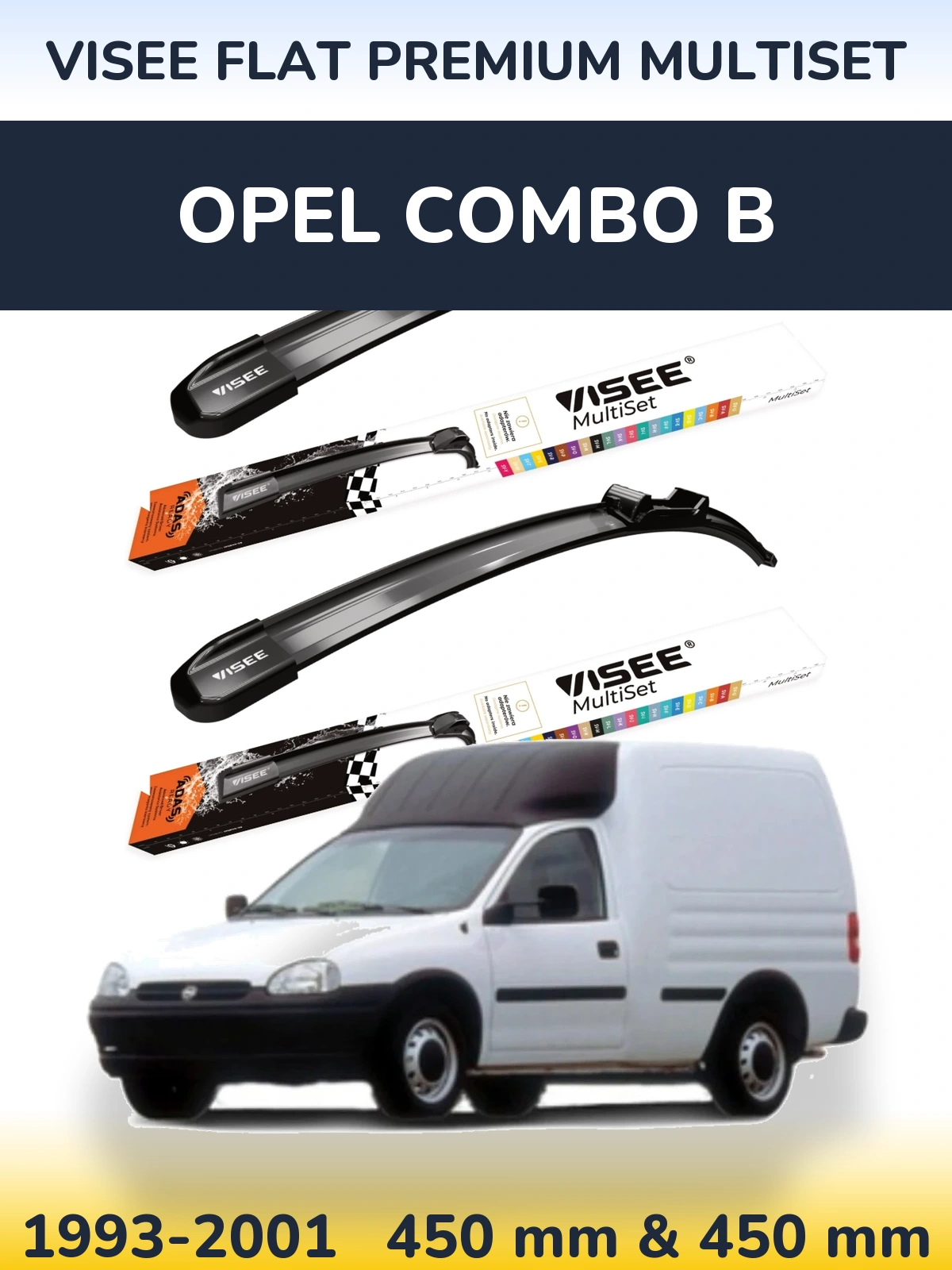 Front wiper blade set VISEE FLAT PREMIUM MultiSet 450 & 450 mm for Opel Combo B 1993-2001