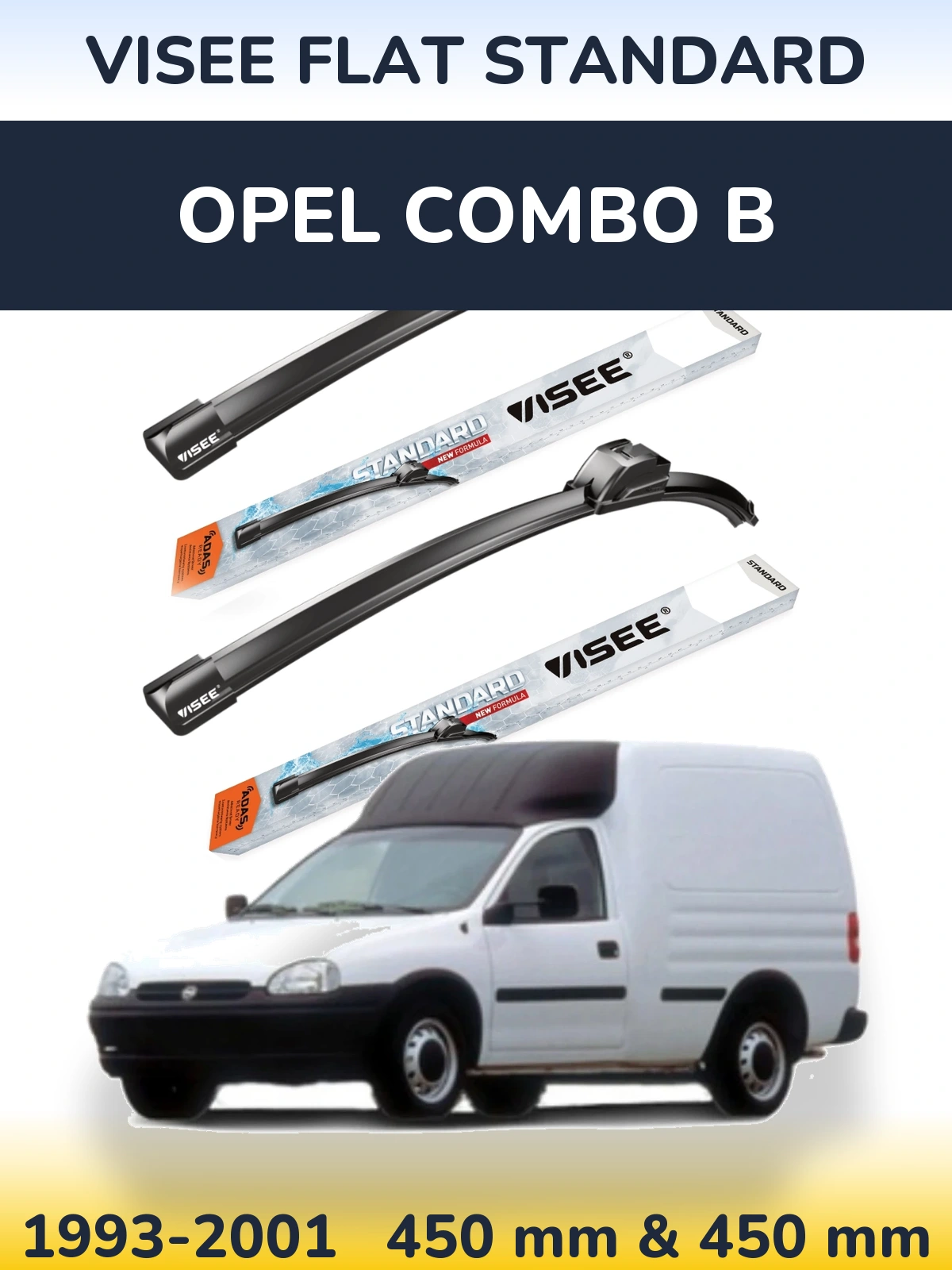 Komplet przednich wycieraczek VISEE FLAT STANDARD 450 & 450 mm do Opel Combo B 1993-2001