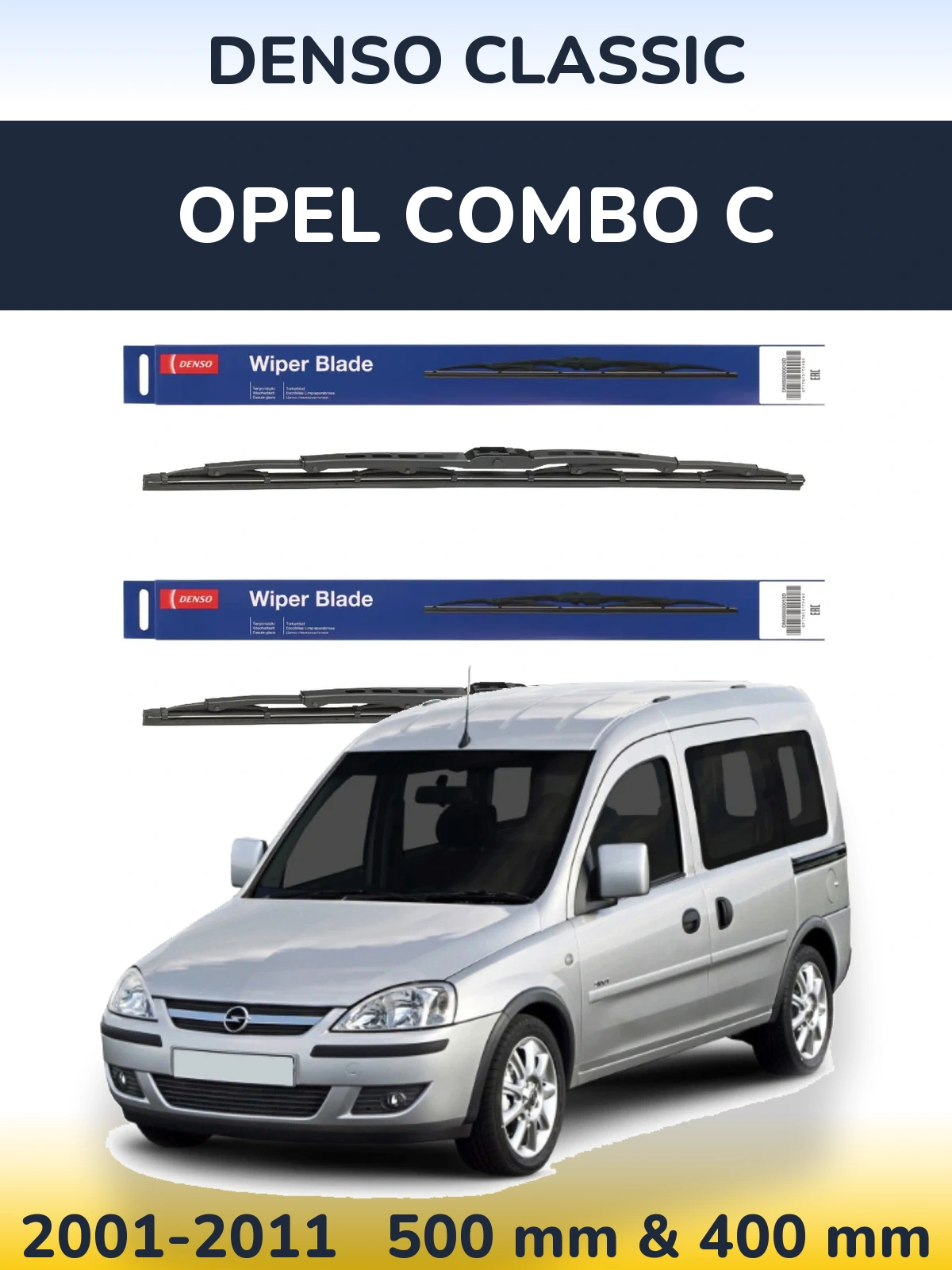 Front wiper blade set Denso Classic 500 & 400 mm for Opel Combo C 2001-2011