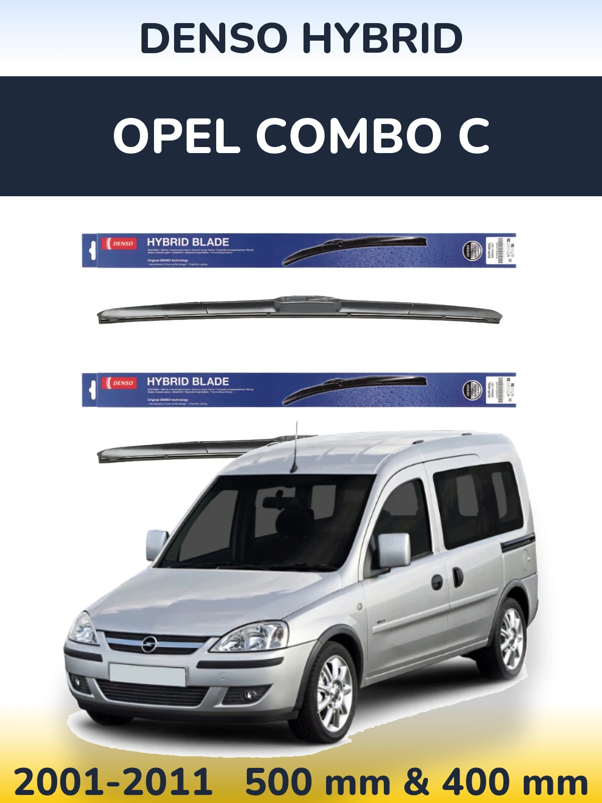 Komplet przednich wycieraczek Denso Hybrid 500 & 400 mm do Opel Combo C 2001-2011