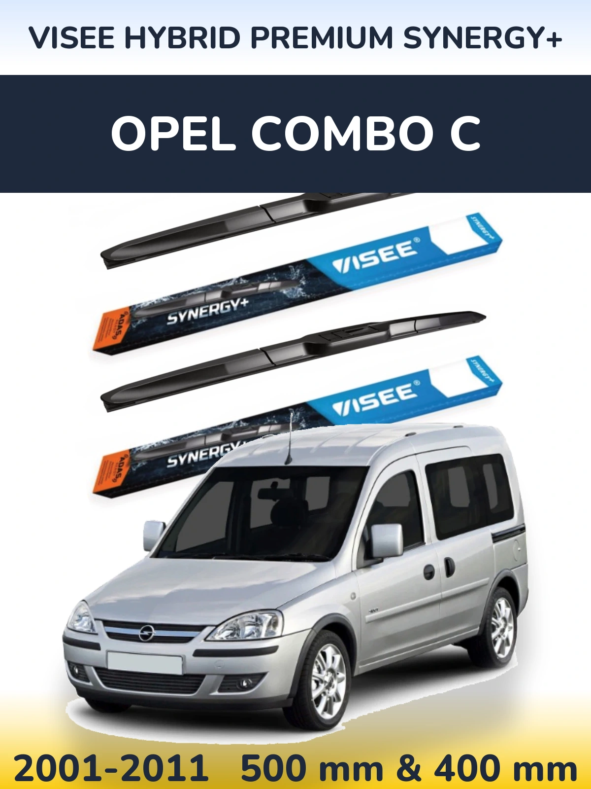 Komplet przednich wycieraczek VISEE HYBRID PREMIUM SYNERGY+ 500 & 400 mm do Opel Combo C 2001-2011