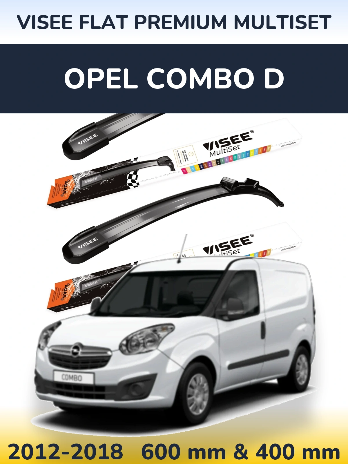 Комплект передніх щіток VISEE FLAT PREMIUM MultiSet 600 & 400 мм для Opel Combo D 2012-2018