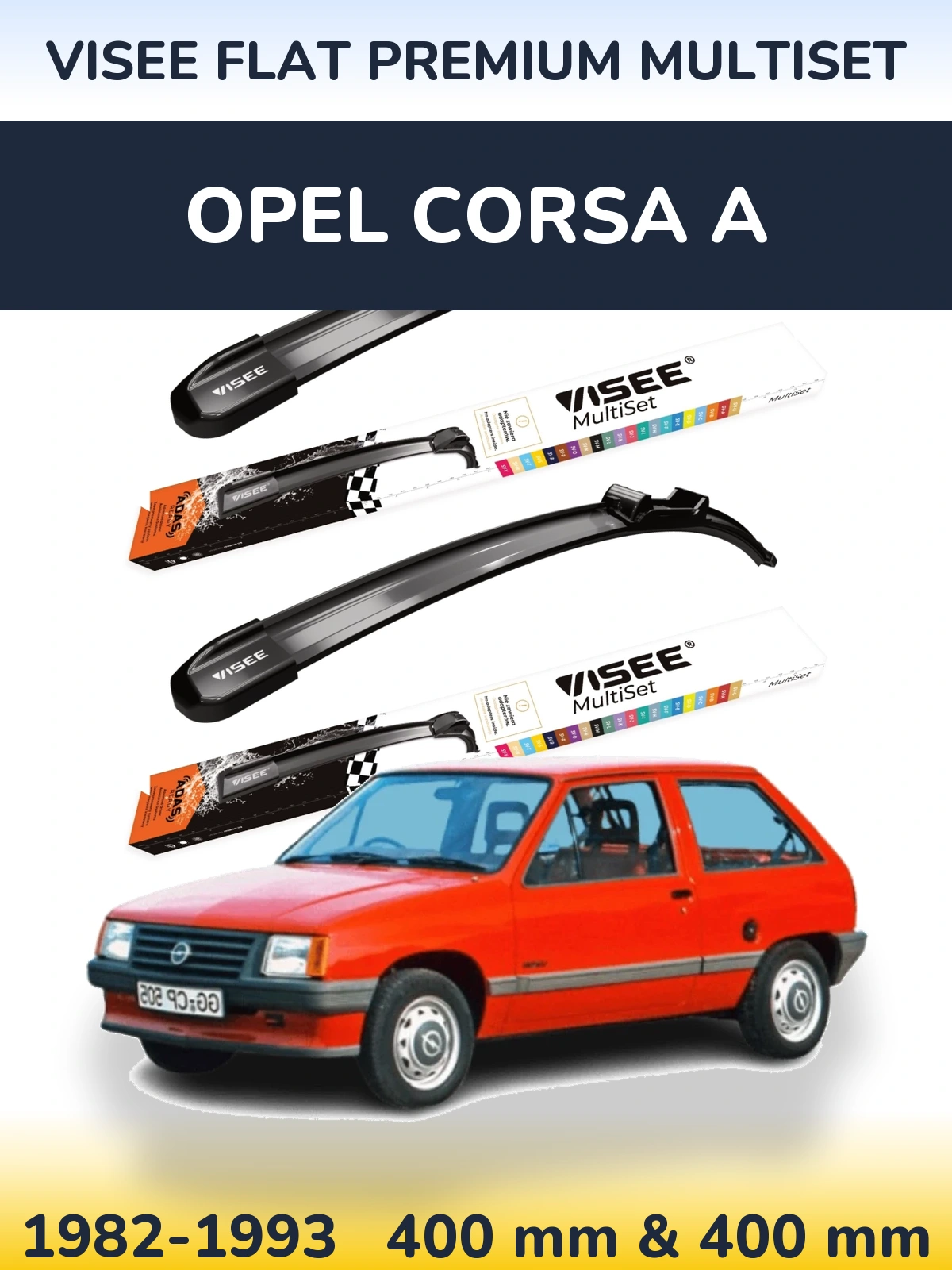 Komplet przednich wycieraczek VISEE FLAT PREMIUM MultiSet 400 & 400 mm do Opel Corsa A 1982-1993