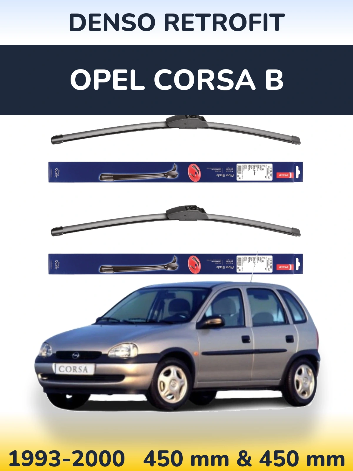 Komplet przednich wycieraczek Denso Retrofit 450 & 450 mm do Opel Corsa B 1993-2000