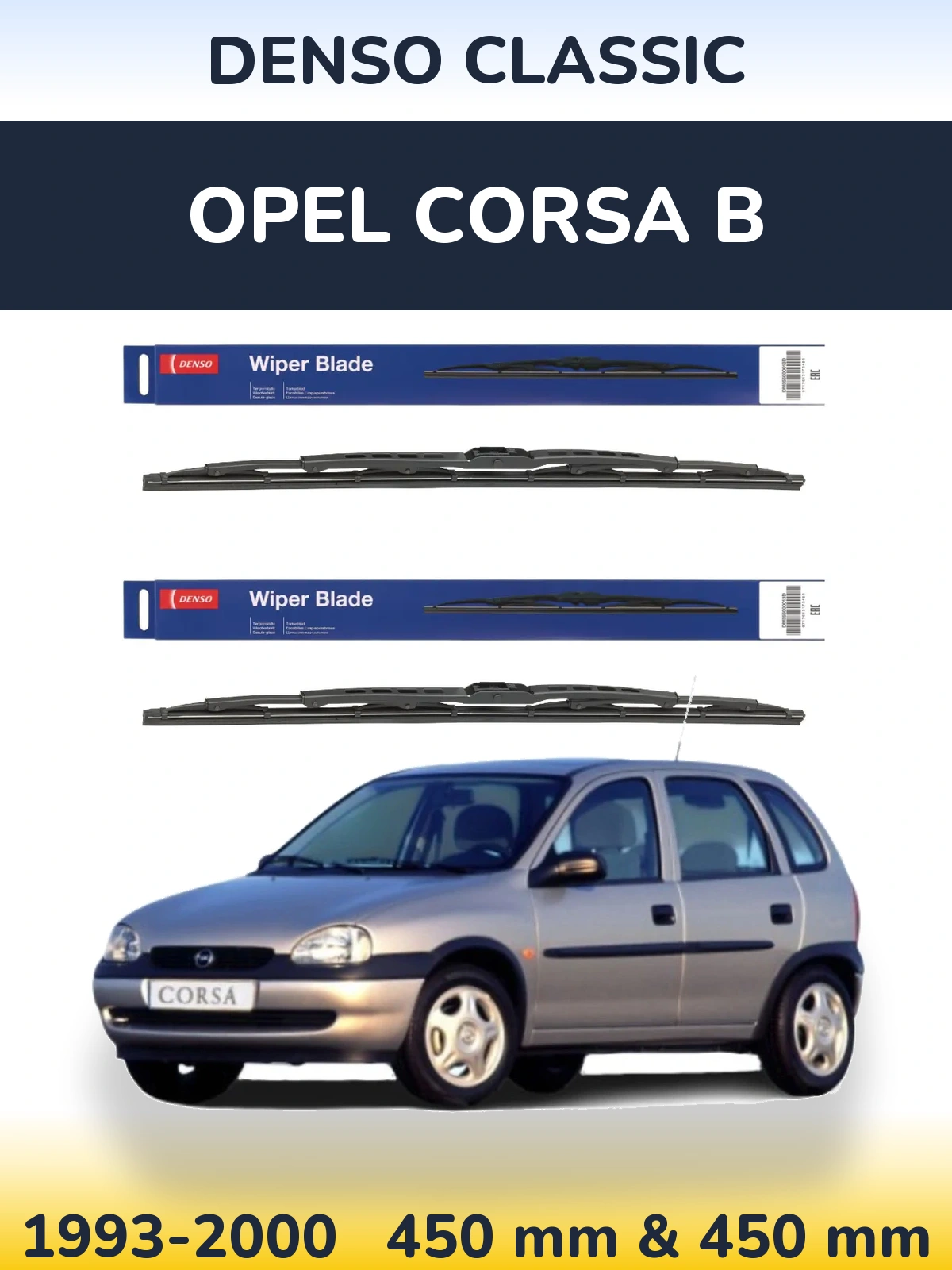 Komplet przednich wycieraczek Denso Classic 450 & 450 mm do Opel Corsa B 1993-2000