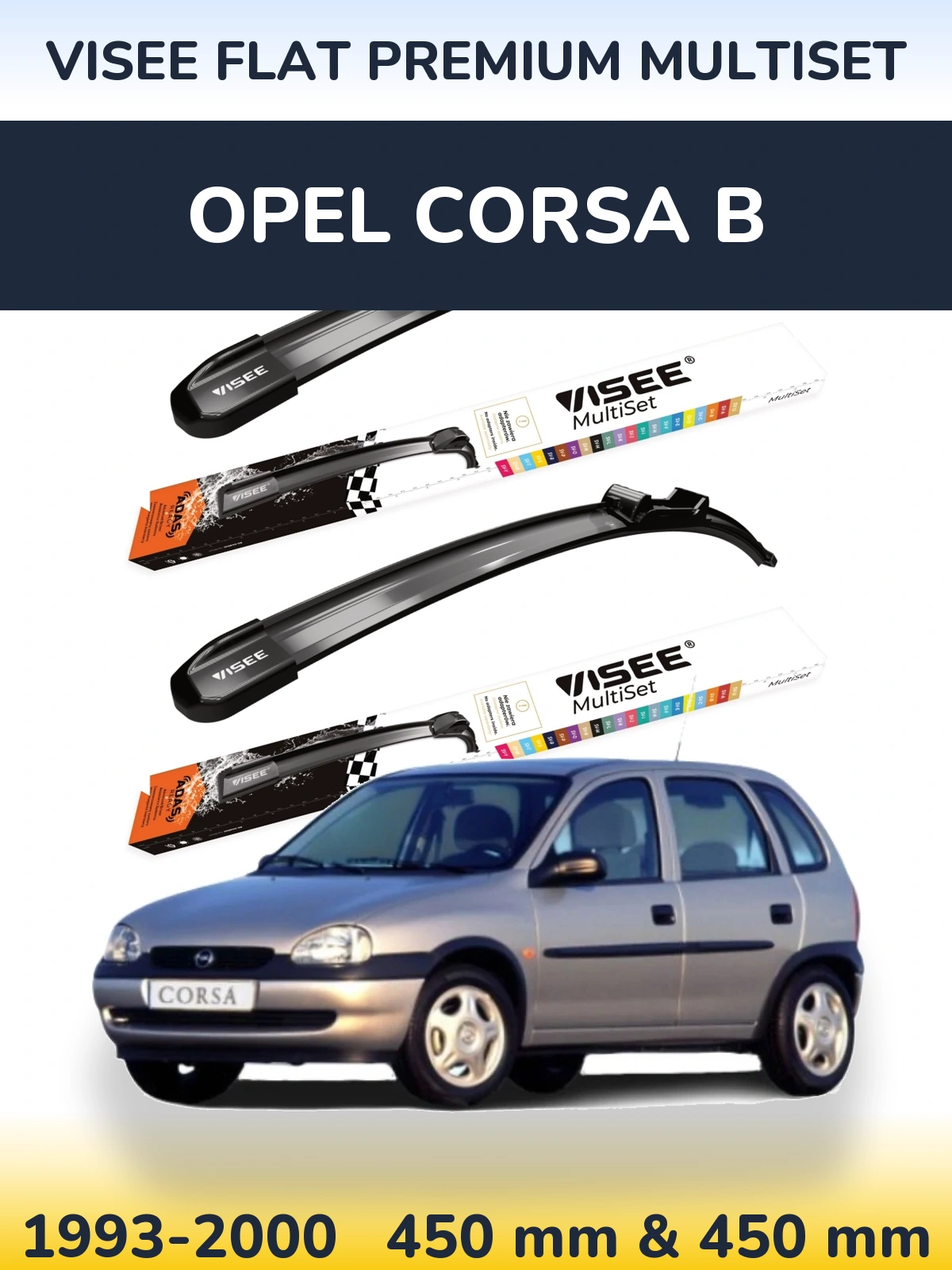Front wiper blade set VISEE FLAT PREMIUM MultiSet 450 & 450 mm for Opel Corsa B 1993-2000