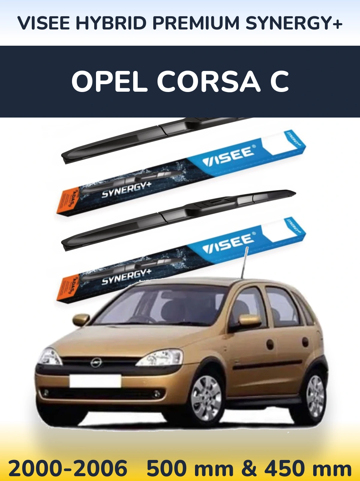 Комплект передних дворников VISEE HYBRID PREMIUM SYNERGY+ 500 & 450 мм для Opel Corsa C 2000-2006