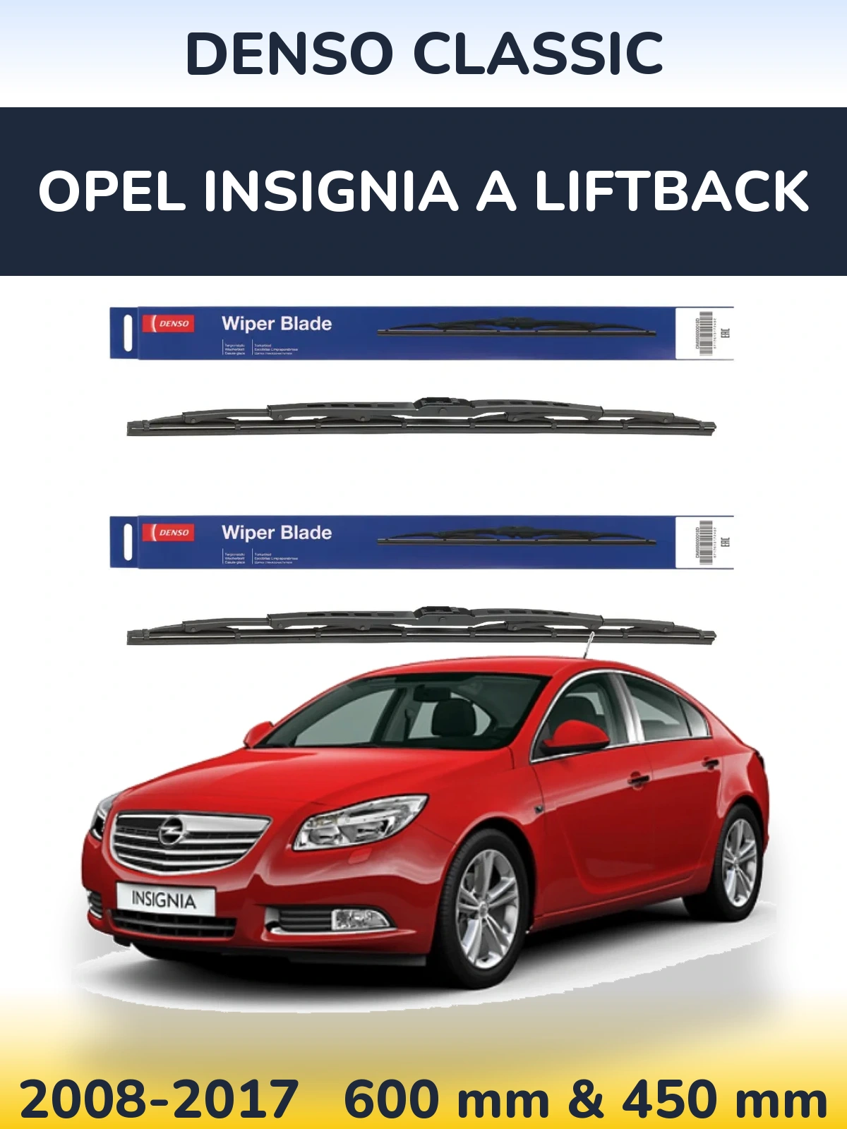 Front wiper blade set Denso Classic 600 & 450 mm for Opel Insignia A liftback 2008-2017