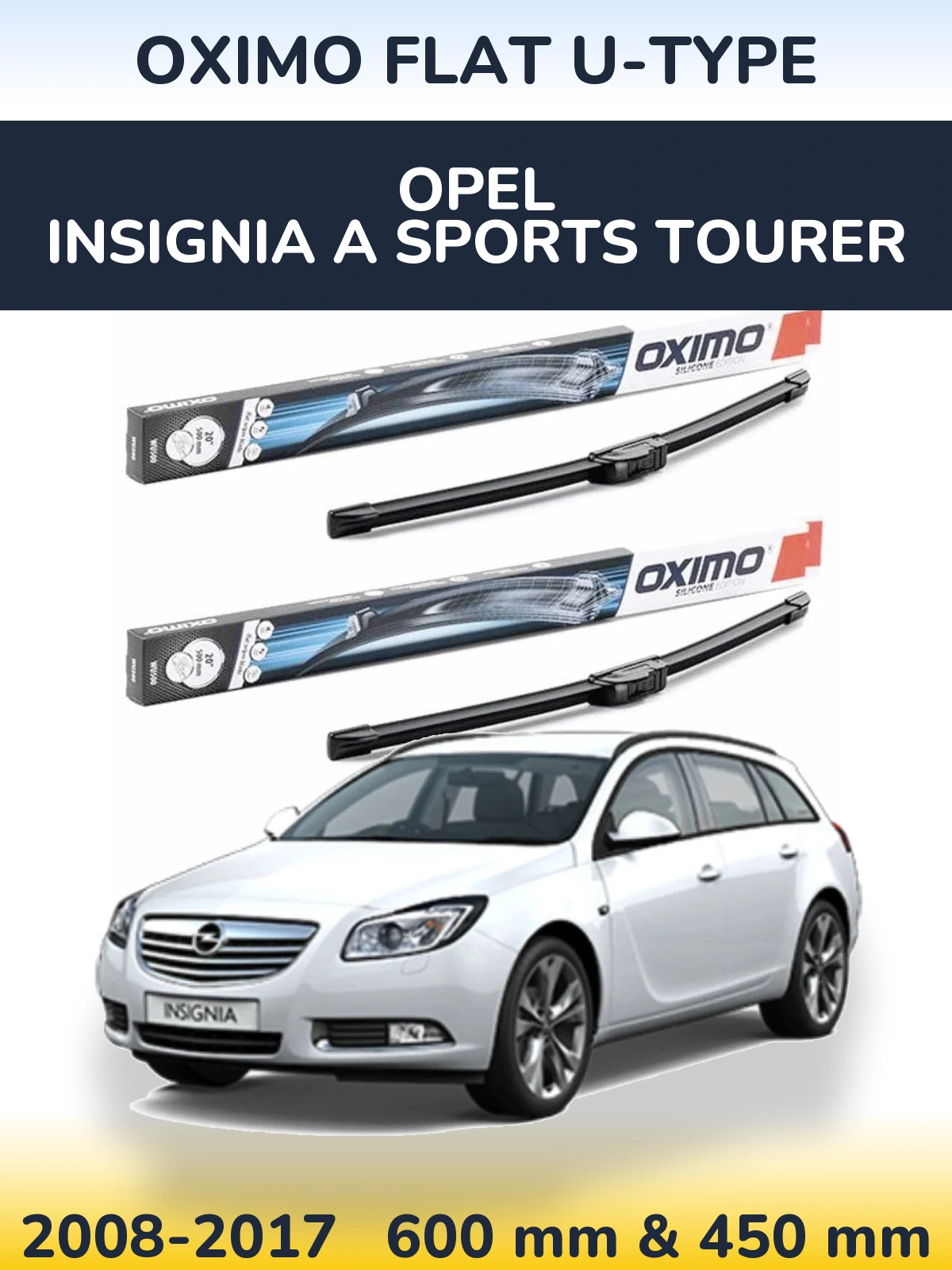 Комплект передних дворников Oximo Flat U-type 600 & 450 мм для Opel Insignia A Sports Tourer 2008-2017