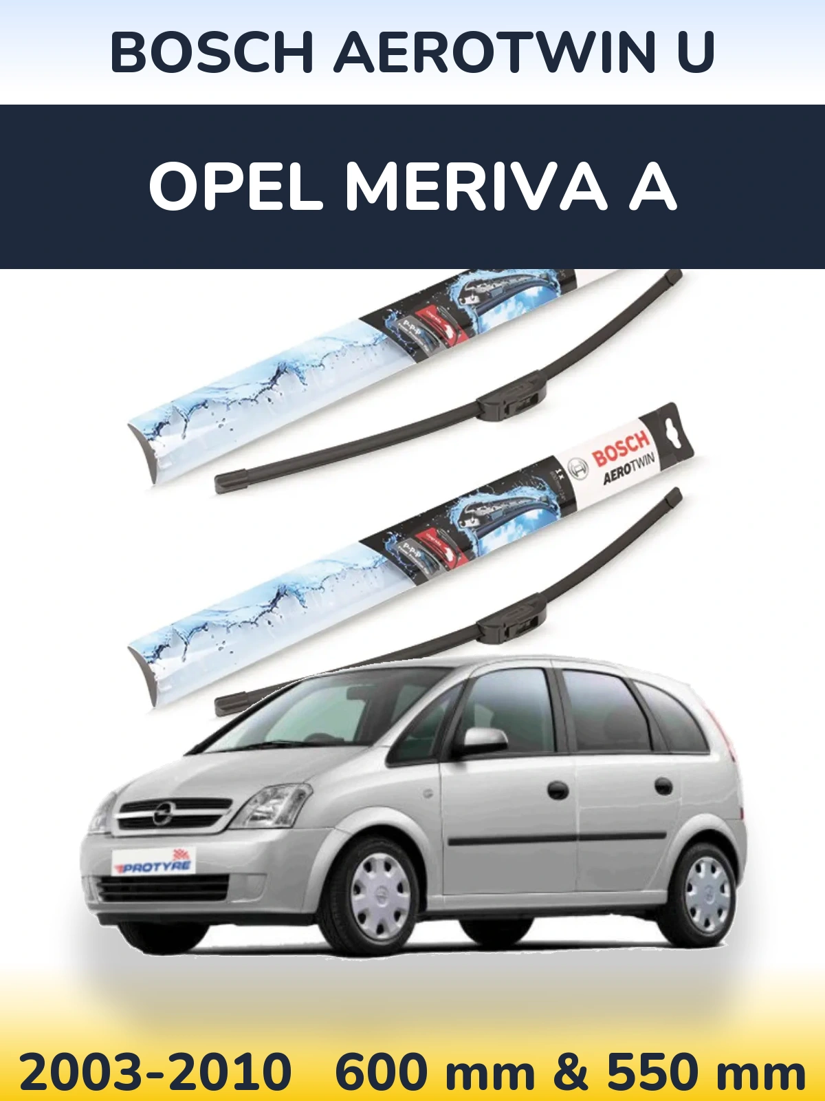 Комплект передних дворников BOSCH AeroTwin U 600 & 550 мм для Opel Meriva A 2003-2010