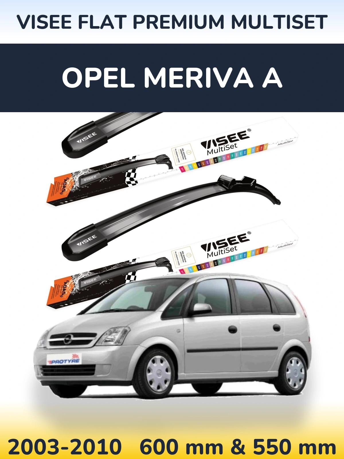 Комплект передних дворников VISEE FLAT PREMIUM MultiSet 600 & 550 мм для Opel Meriva A 2003-2010