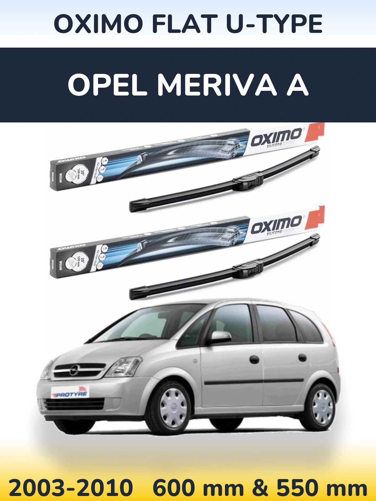 Комплект передних дворников Oximo Flat U-type 600 & 550 мм для Opel Meriva A 2003-2010