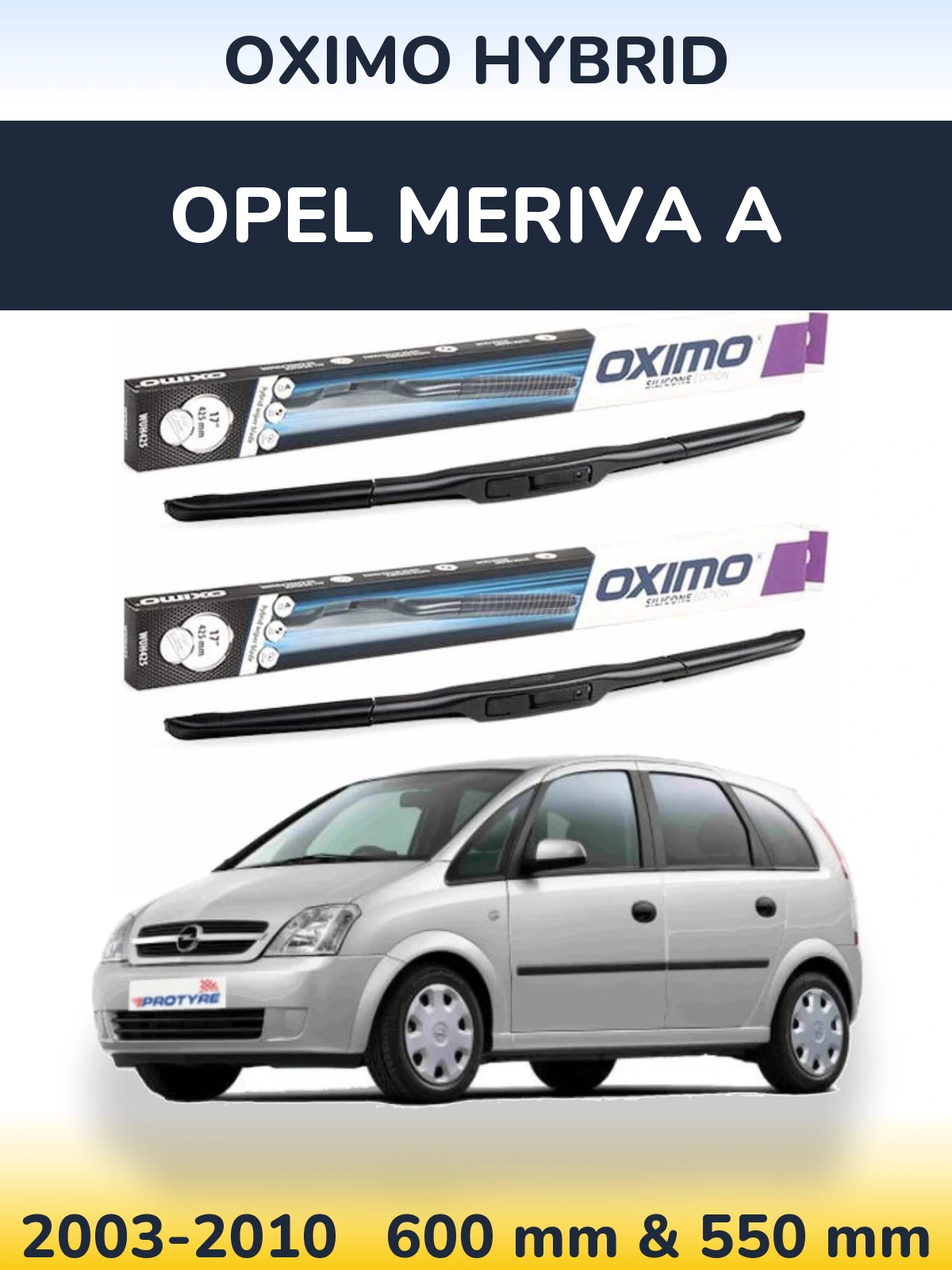 Komplet przednich wycieraczek Oximo Hybrid 600 & 550 mm do Opel Meriva A 2003-2010