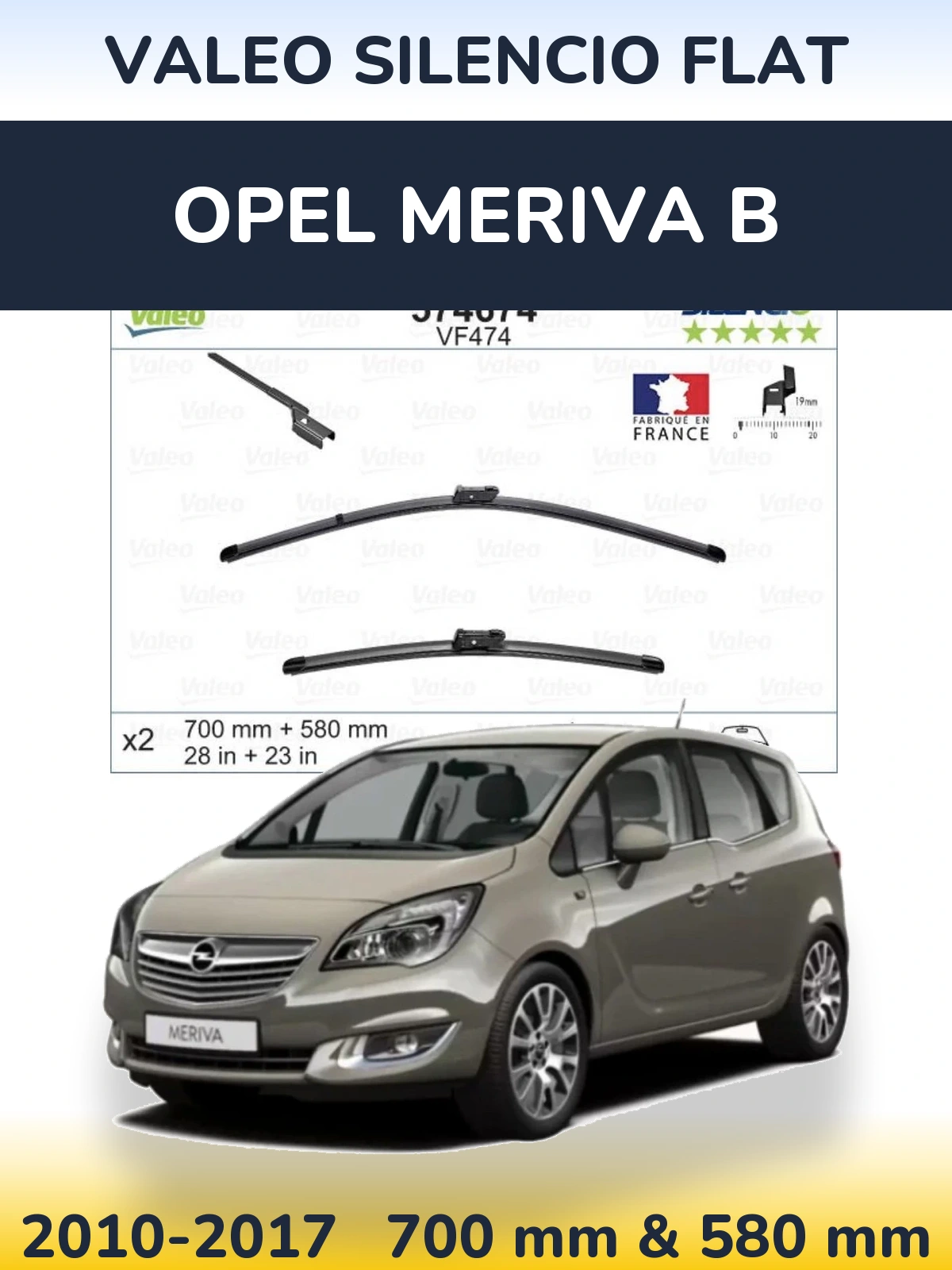 Komplet przednich wycieraczek Valeo Silencio Flat 700 & 580 mm do Opel Meriva B 2010-2017